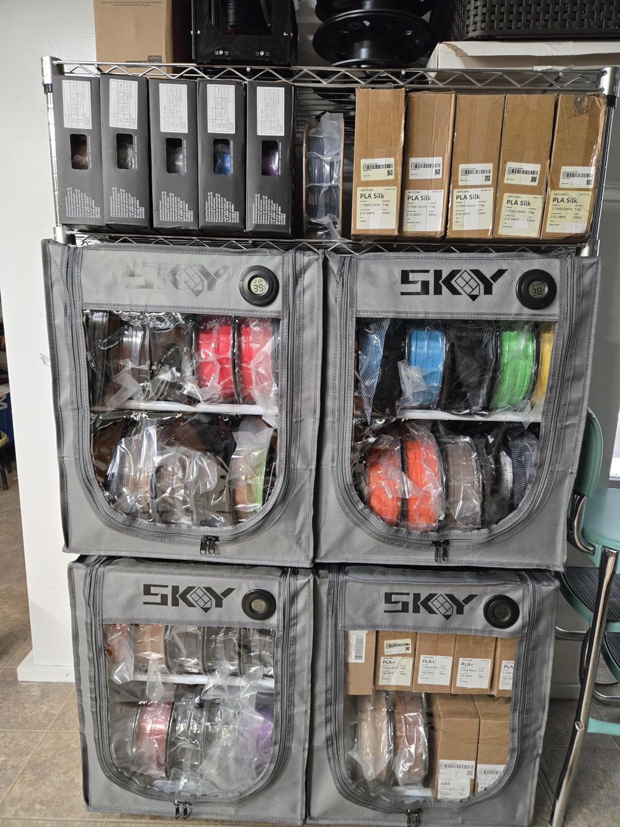 3D Printer Filament Storage Box with Thermo-Hygrometer - 2 Tiers Metal Filament Storage Rack with Cloth Cover,- 3D Filament Holder for Home, Office Workshop, Studio 20 Rolls - Grey customer photo 2