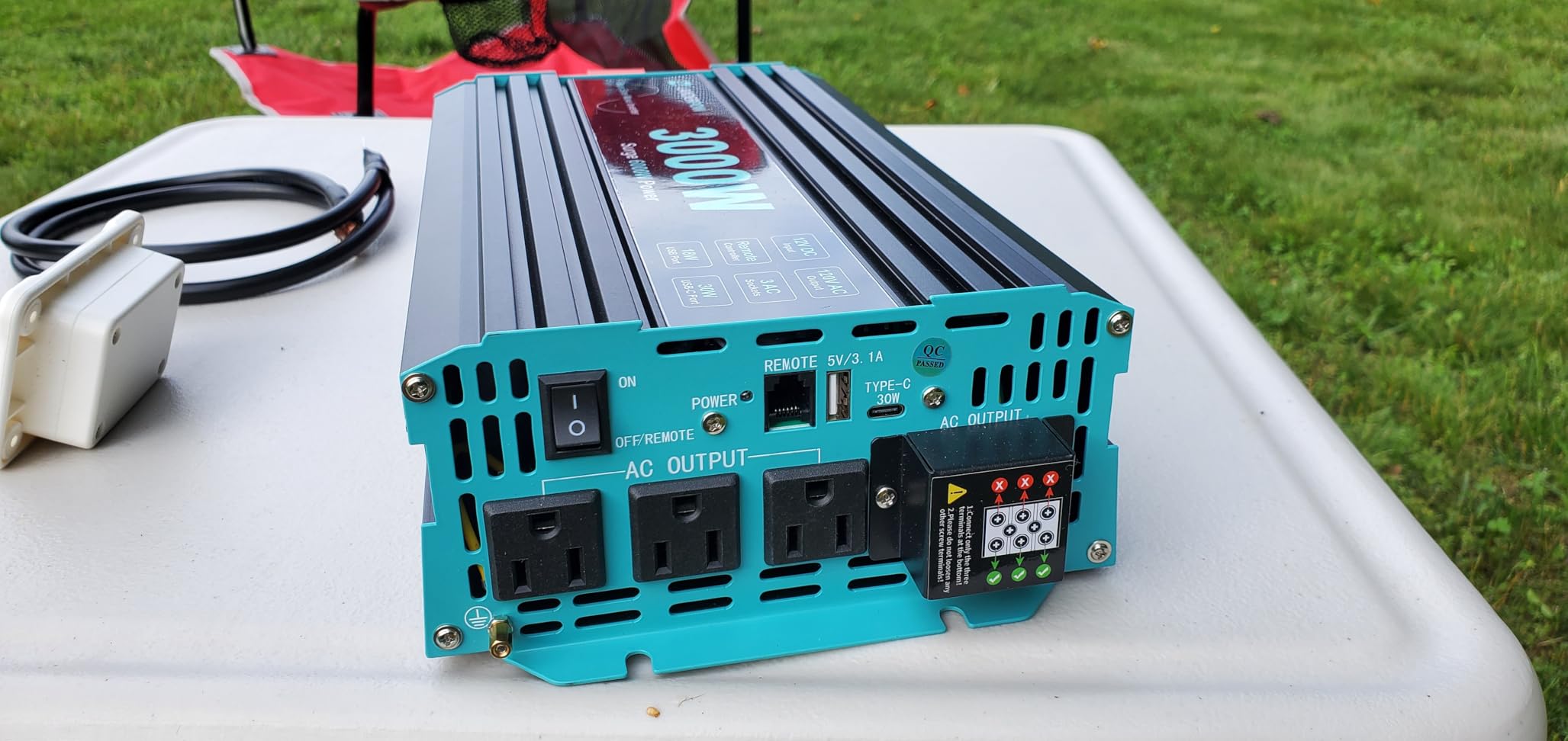 3000 Watt Pure Sine Wave Inverter 12V DC to 120V AC for RV, Truck, Solar, Home, Off-Grid, Power Inverter with 3 AC Outlet, 30W USB-C, 5V 3.1A USB, Hardwire Port, Remote Control, Surge 6000W customer photo 2