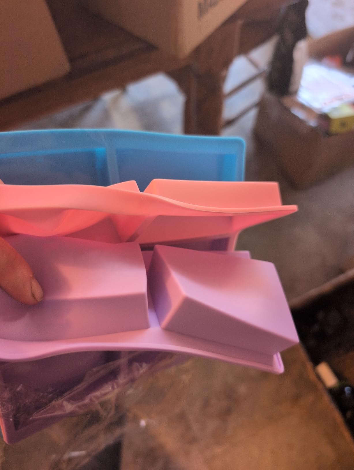 SJ Silicone Soap Molds 3 Packs, Rectangle Soap Molds for Soap Making, 6 Cavity Mold for Homemade Craft Soap Mold, Jelly, Chocolate & Ice Cube Trays(Blue, Purple & Pink) customer photo 2