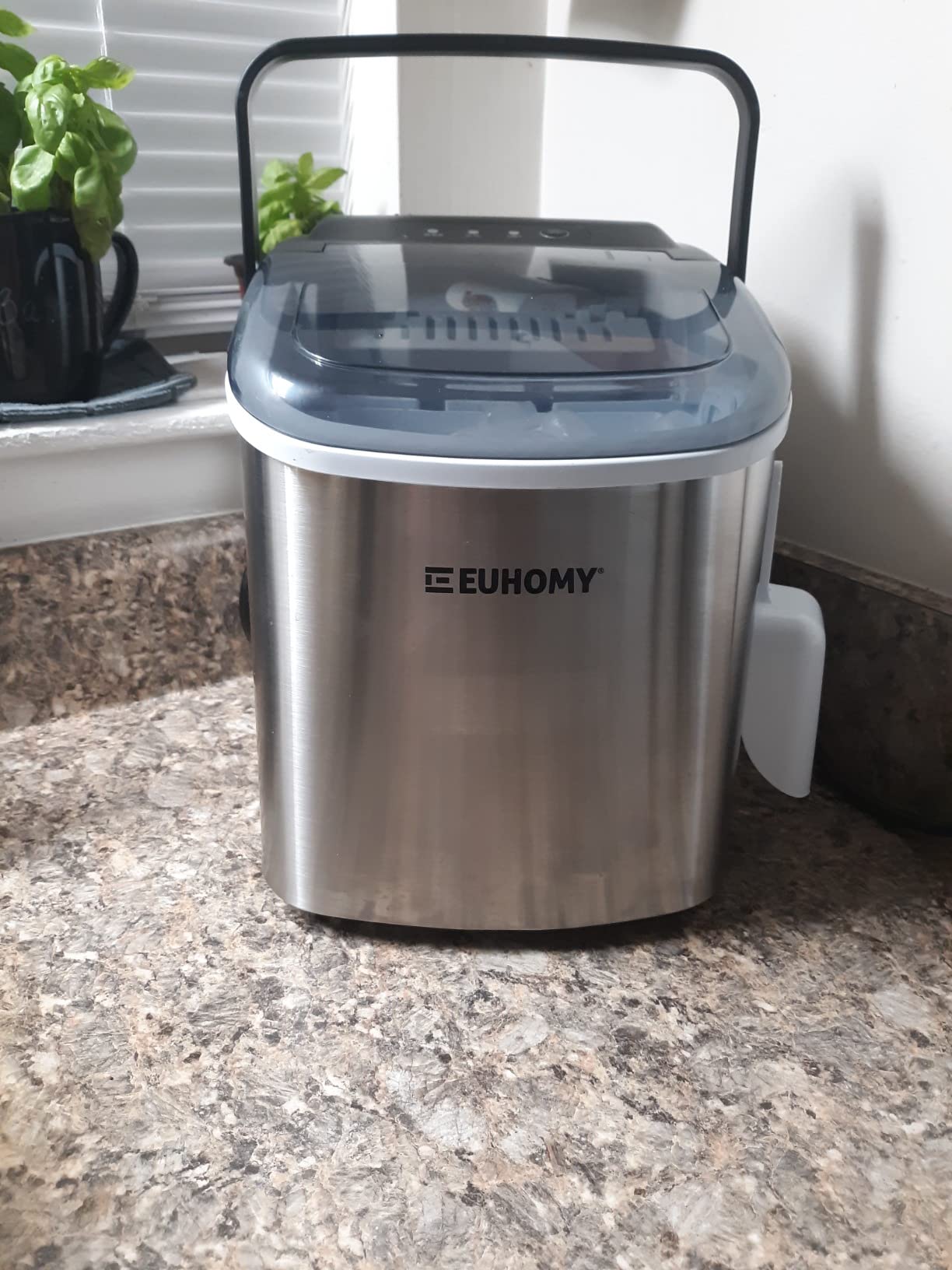 EUHOMY Smart Nugget Ice Maker Countertop, Pebble Ice Maker Machine with APP Control, 40lbs/24H, Ready in 7 Mins, Self-Cleaning, Portable Sonic Ice Makers with Hanging Ice Scoop for Home/Kitchen/Office customer photo 1