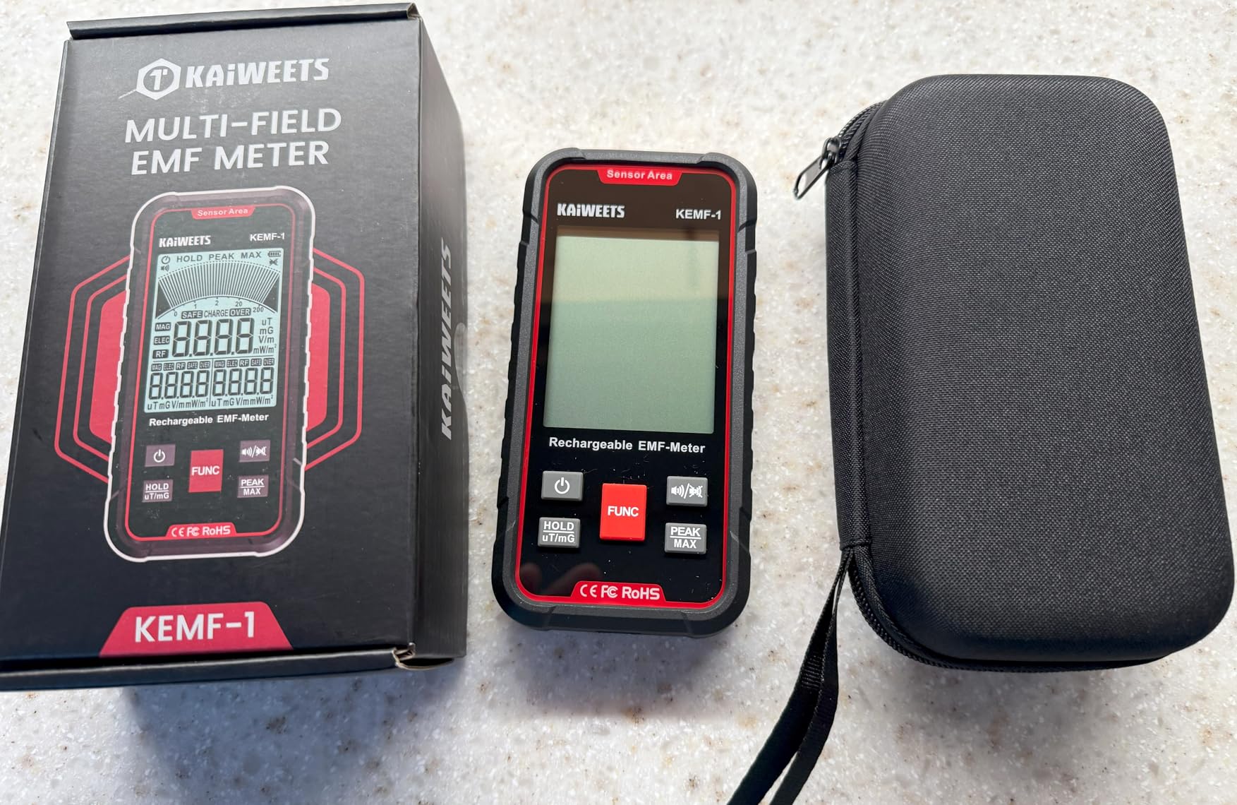 KAIWEETS EMF Detector, 3-in-1 Handheld EMF Meter Detects EF, RF, MF, WiFi Signal, Rechargeable Radiation Detector with 3 Color Backlight and Sound Alarm, Suitable for Home, Office, Ghost Hunting customer photo 1