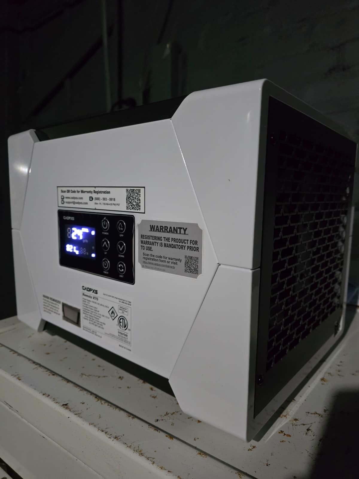 CADPXS Crawl Space Dehumidifier with Pump and Drain Hose, 80 Pint Crawlspace Dehumidifier for Commercial, Basement, Water Damage Use, Auto Defrost, Memory Start, cETL Certified, Up to 1000 Sq Ft customer photo 1