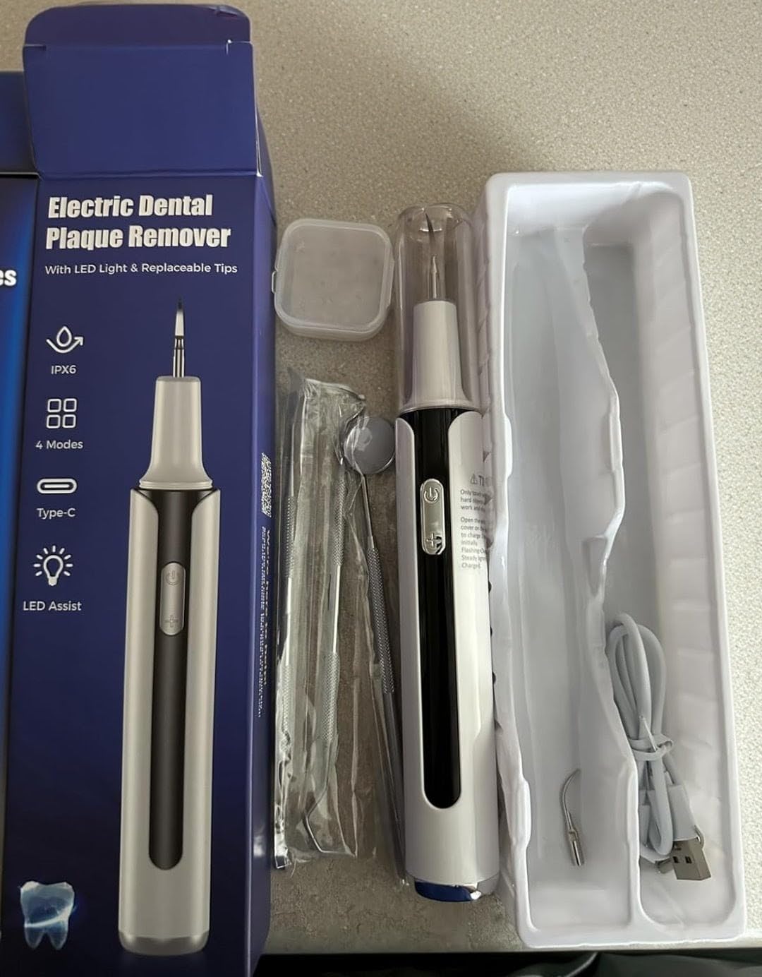 Plaque Remover for Teeth, 4-Mode Electric Tartar Remover with LED Light, Rechargeable Teeth Cleaning Kit, Dental Tools Set with 3 Replaceable Heads customer photo 2