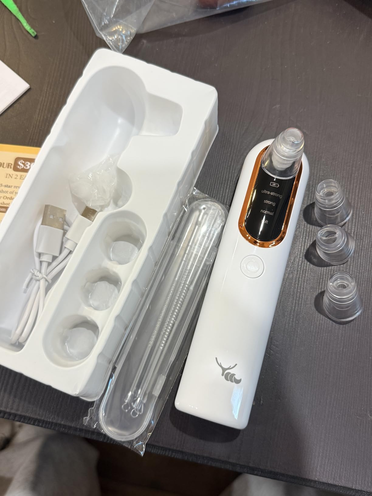 Yccu Blackhead Remover Vacuum Blackhead Vacuum Remover Pore Extractor Blackhead Remover Tool Black Head Remover for Face Blackhead Extractor Pore Cleaner Vacuum with USB Charge 4 Modes 5 Suction Heads customer photo 2