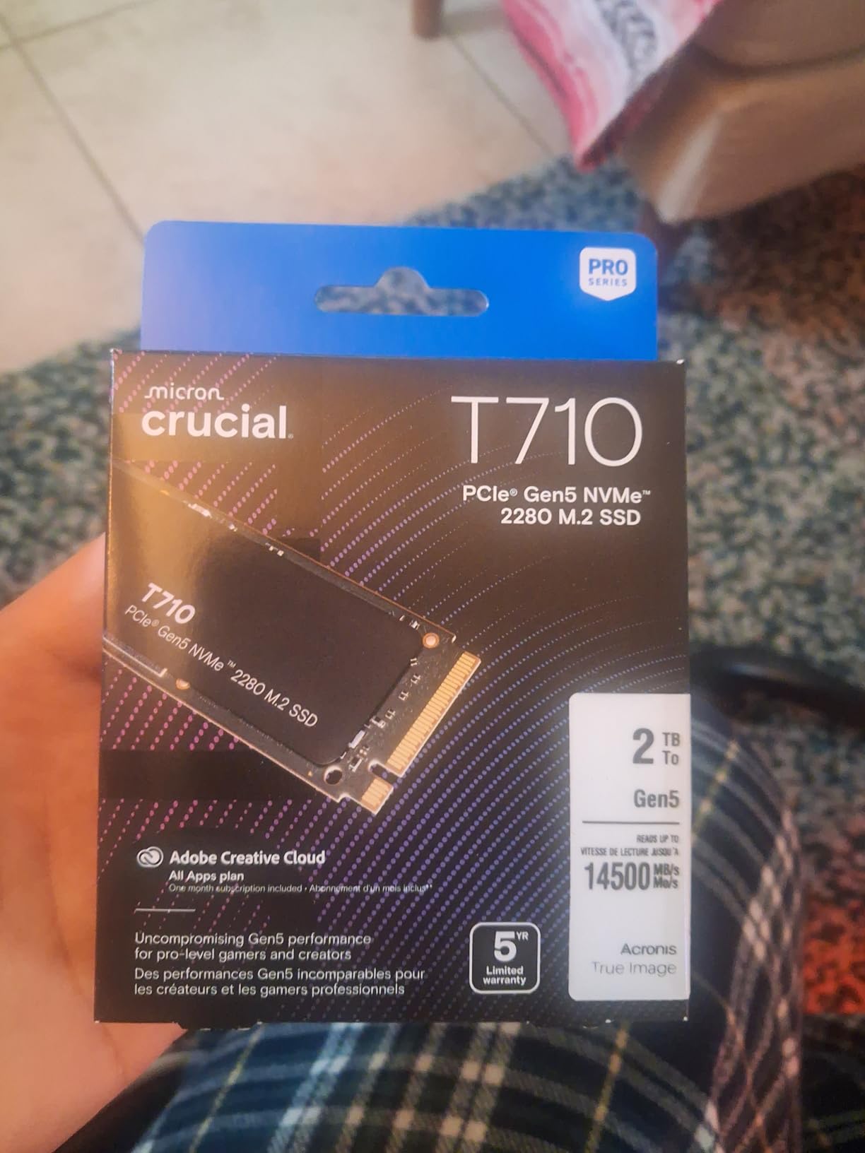 Crucial T710 PCIe Gen5 NVMe 2TB SSD, Up to 14,900 MB/s, Laptop & Desktop Compatible (PC), for Creatives and Hardcore Gamers, Solid State Drive, Includes 1Mo Adobe CC - CT2000T710SSD8-01 customer photo 1