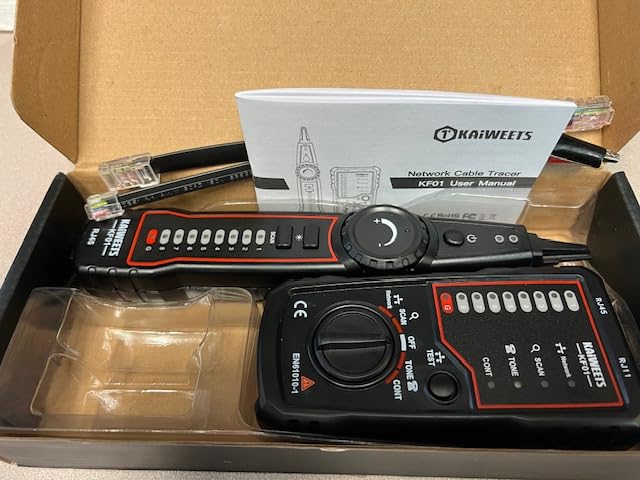 KAIWEETS Network Cable Tester, RJ45 RJ11 Wire Tracer Line Finder, Tone Generator and Probe Kit, Cable Tracer Ethernet LAN Network Cat5 Cat6 for Cable Collation, Telephone Line Test customer photo 2
