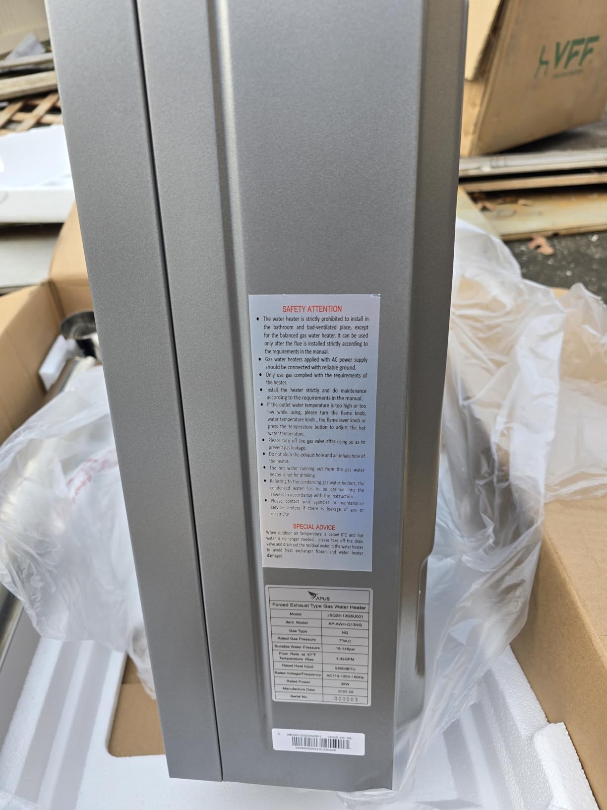 APUS Tankless Water Heater Natural Gas, Up to 4.42 GPM, Indoor Tankless Water Heater, 95,000 BTU on Demand Instant Hot Water Heaters with Smart Digital Display, Space Gray customer photo 1