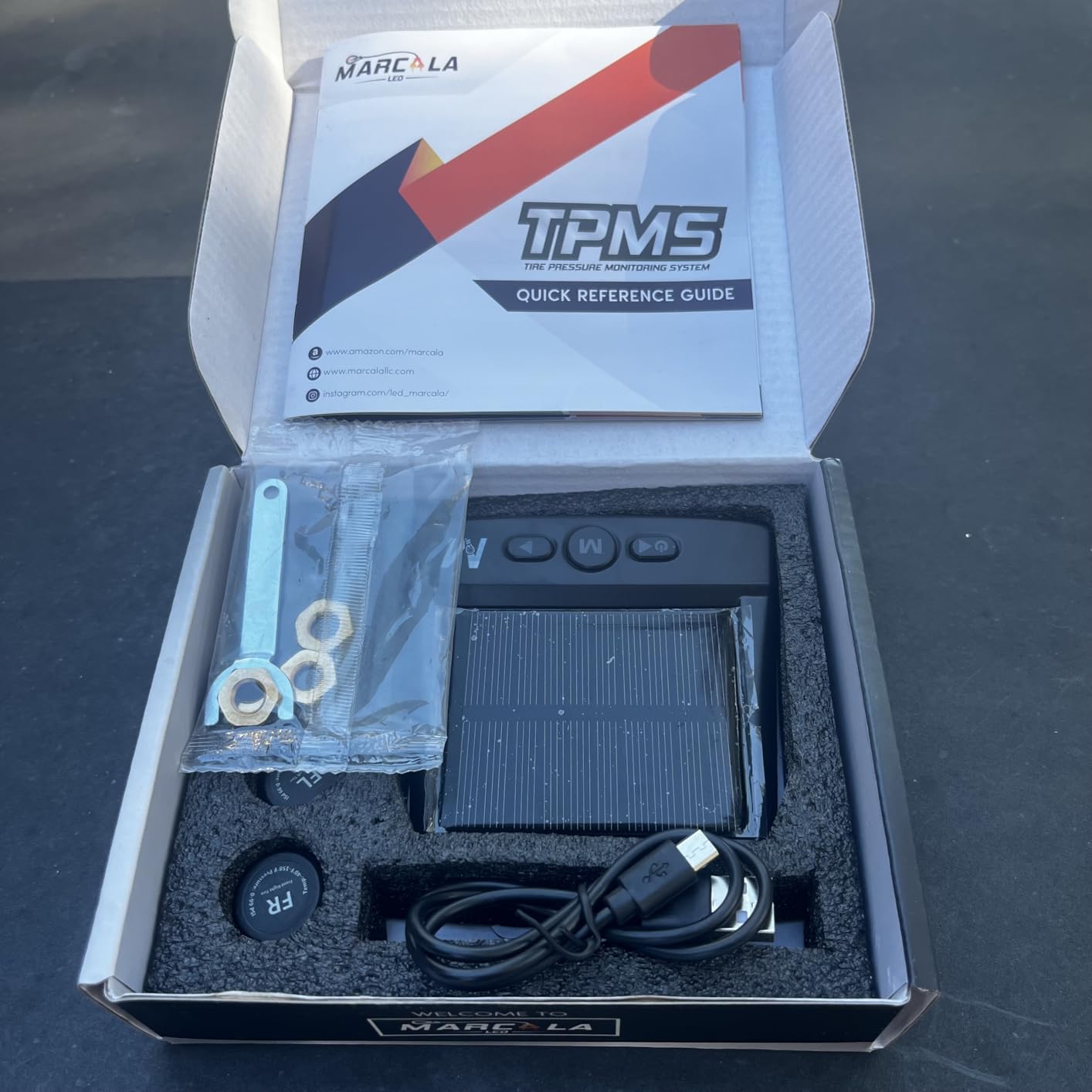 Marcala Tire Pressure Monitoring System - Set of 4 TPMS Sensors for Trailer, RV, Camper, Truck (0-98PSI) | 50ft Extended Range Air Monitor Kit | Solar Charge & 6 Alarm Modes | Be Safe & Prevent Flats customer photo 1