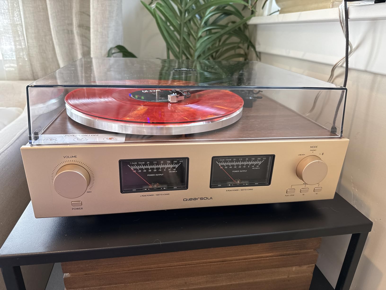 HiFire X Vinyl Record Player, Audiophile HiFi Turntables System with 100W Bookshelf Speakers, VU Meter, DSP Preamp, Support 33/45 RPM, RCA LINE in | Out customer photo 1