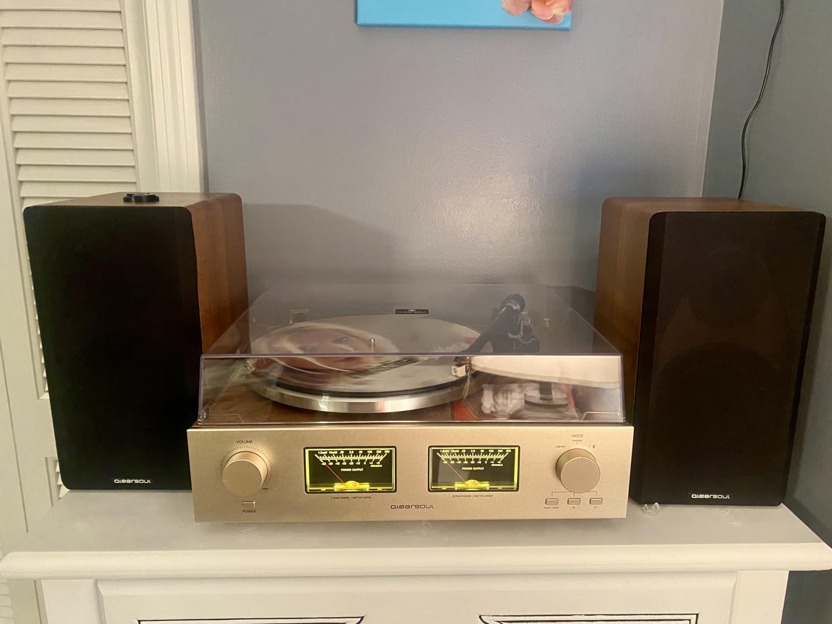 HiFire X Vinyl Record Player, Audiophile HiFi Turntables System with 100W Bookshelf Speakers, VU Meter, DSP Preamp, Support 33/45 RPM, RCA LINE in | Out customer photo 2