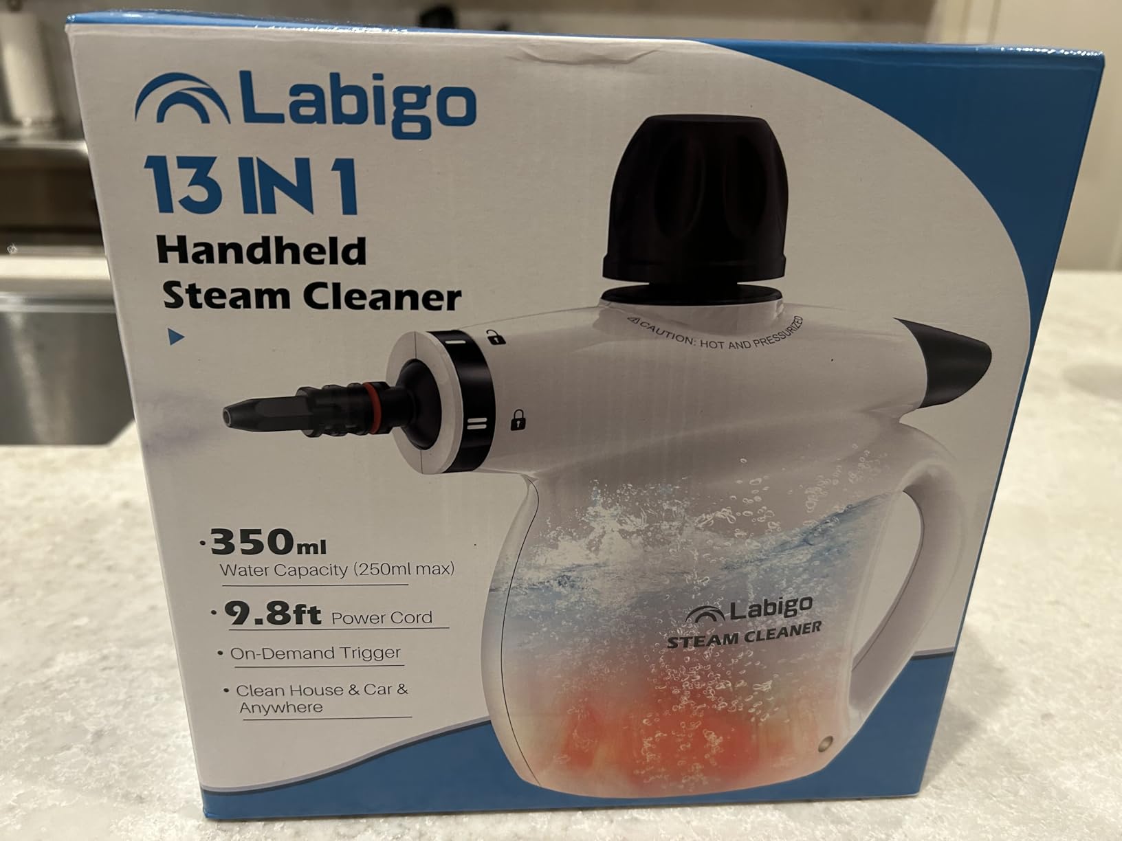 LABIGO Steam Cleaner, Pressurized Handheld 13pcs Multi-Purpose Natural Deep Cleaning Steamer, Portable Steamer for Cleaning Home, Grout, Kitchen, Car, Window, Upholstery, Bathroom and Clothes, White customer photo 1