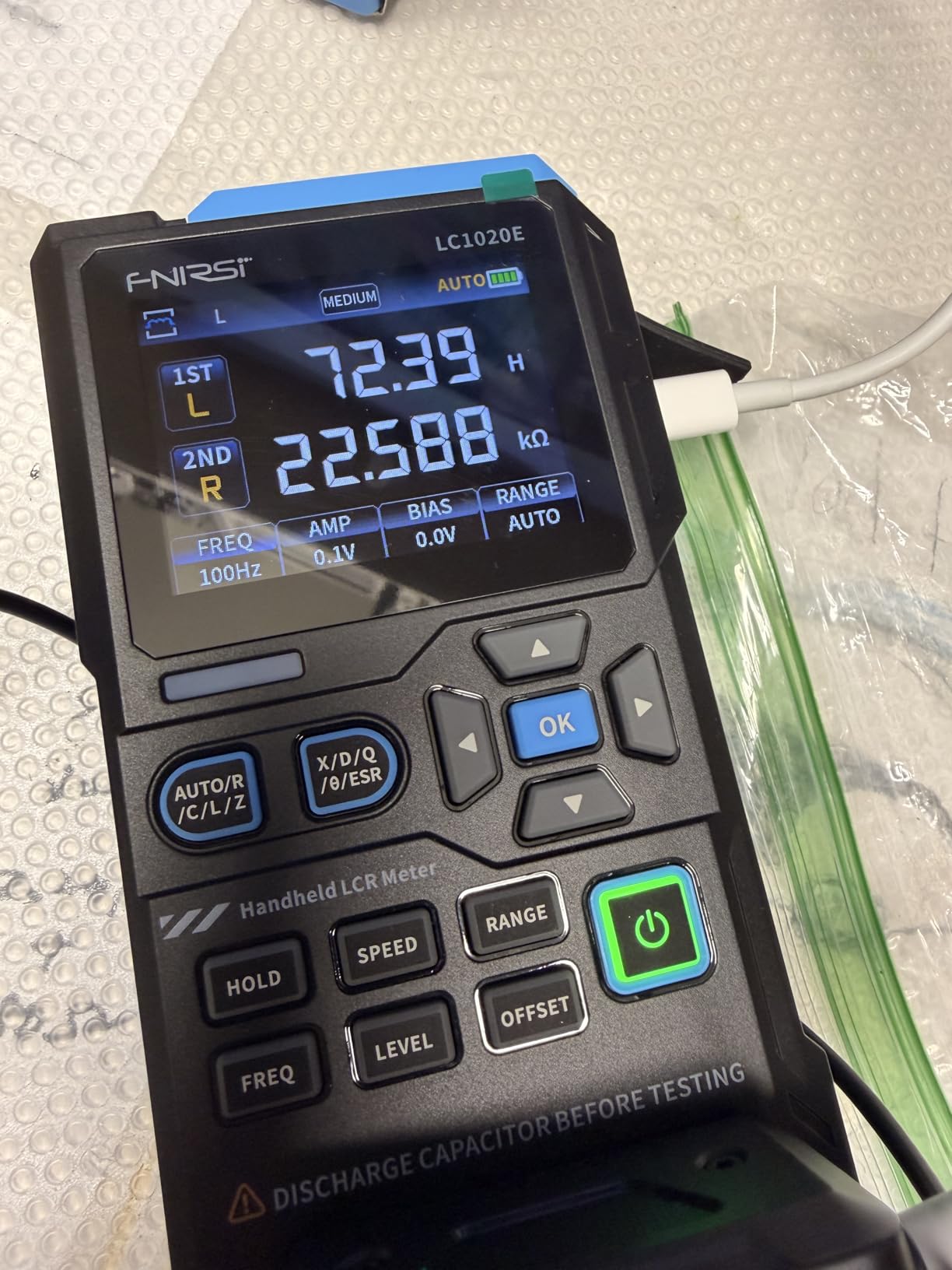 FNIRSI LC1020E 100kHz LCR Meter, 19,999 Counts Resistor Inductor Capacitor Tester, Auto Component Detect, Measures ESR/Q/D/θ/X, 2.8