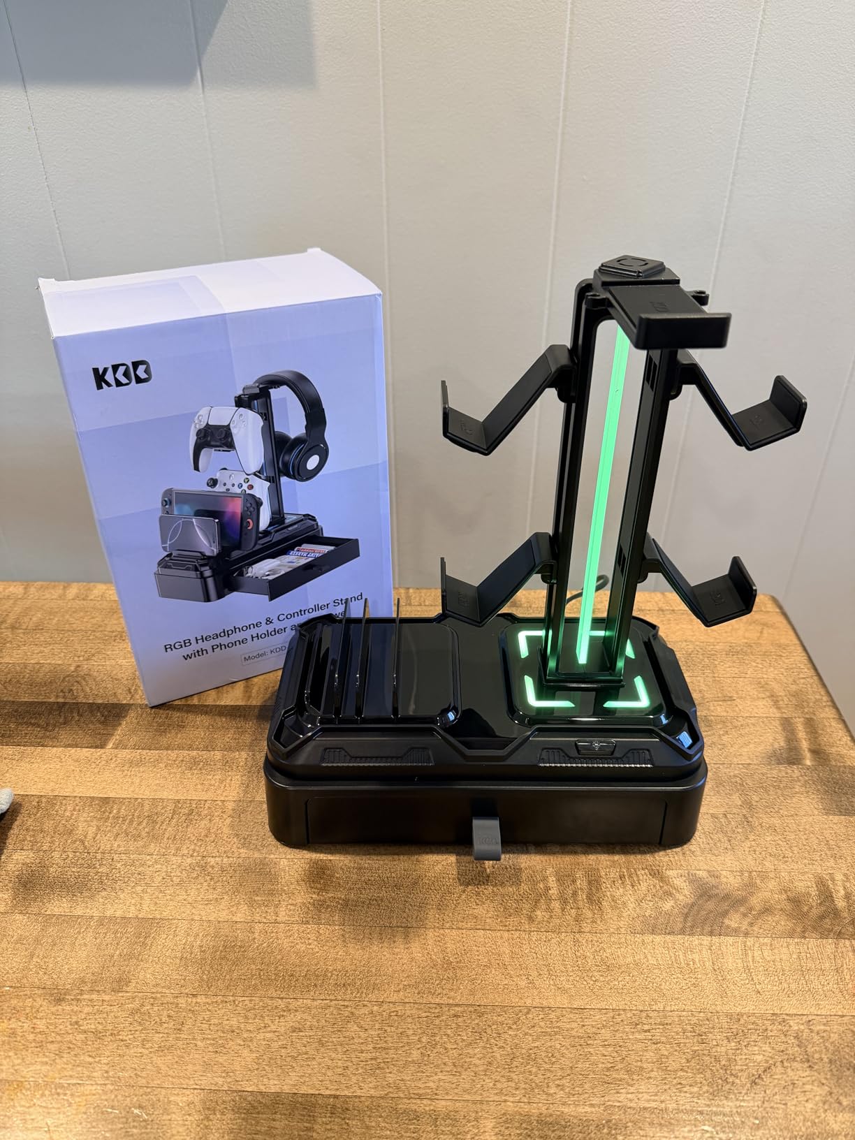 KDD Headphone Stand with USB A&C Charger Ports - RGB Controller Stand with Detachable Hooks - Rotatable Headset Hanger & Device Slot for Phones/Tablets - Drawer Storage Base for Gaming Desk Organizer customer photo 2
