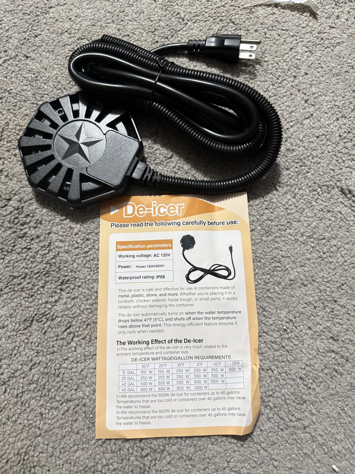 250W Submersible Chicken Waterer Heater - Thermostatic Control Deicer for Max 40 Gals Water Capacity, Energy-Saving Rust-Proof Chicken Coop Poultry Water Heaters for Duck Goose Bird Livestock customer photo 1