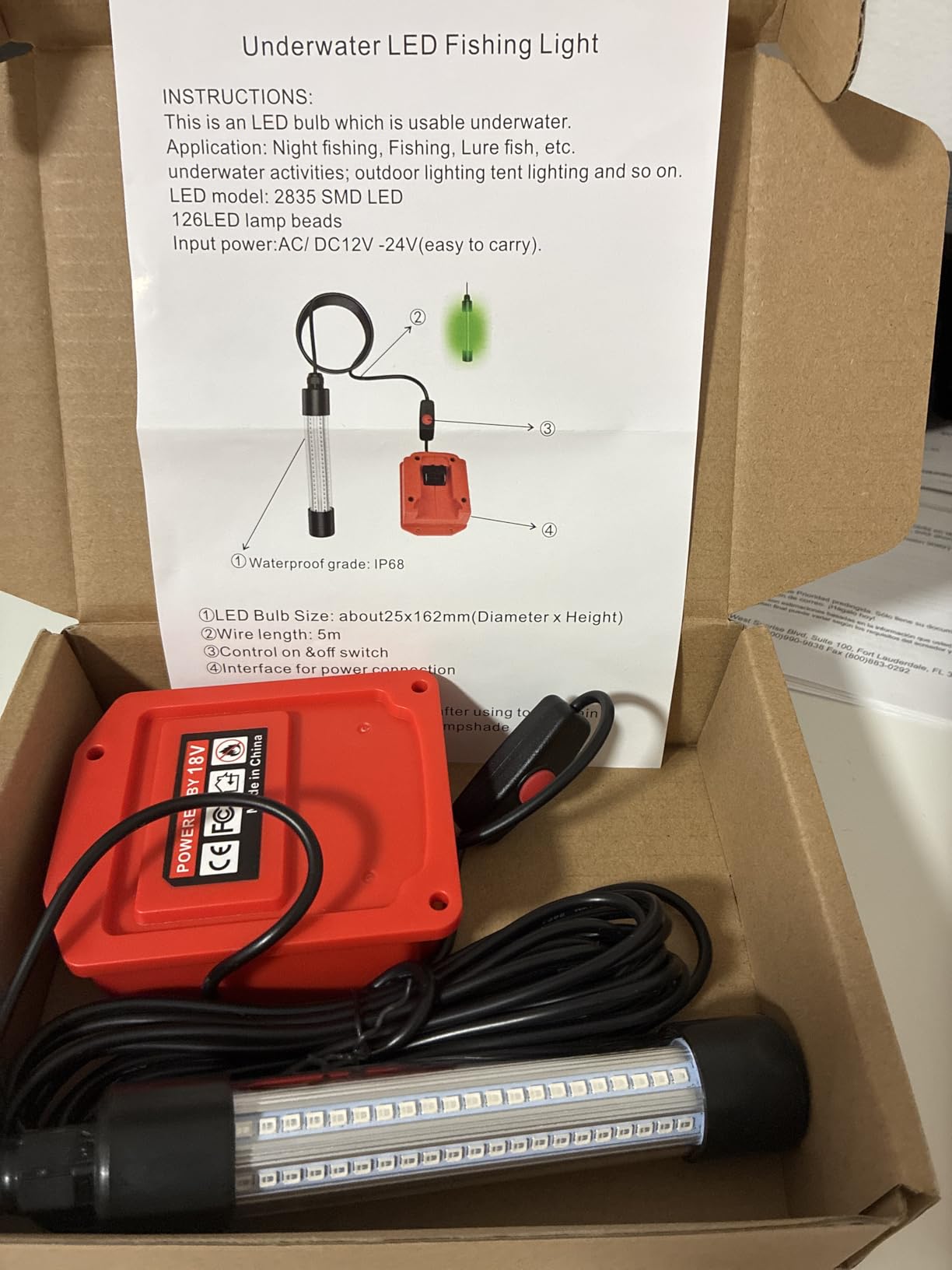 OLIBUY LED Underwater Green Fishing Light, 13W 1300 Lumens IP68 Rated Submersible Fishing Light Attractants for Night Fishing, Docks, Boats, Kayaks(No Battery) customer photo 1