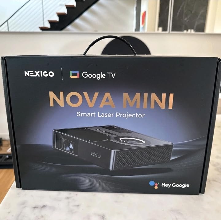 NexiGo Nova Mini, Portable Laser Projector, Google TV w/Netflix, 1080p FHD, 1200 Lumens, 15000:1 Contrast w/SAE, 3D, Auto Setup, 150