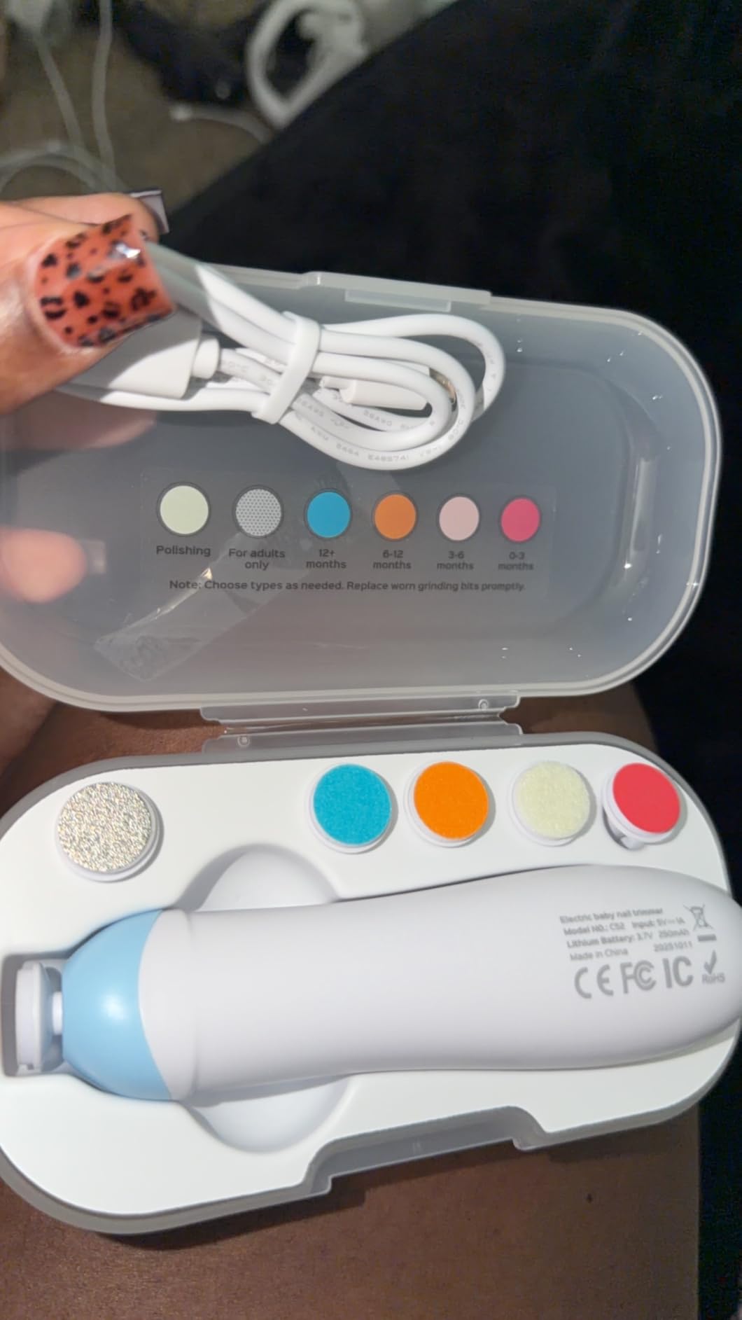 COSLUS C52 Rechargeable Baby Nail File: Cordless Baby Nail Trimmer Electric, Baby Nail Clipper with 5 Speeds & 6 Grinding Heads for Baby Kid, CPC Certified & Quiet Design - Safe for Sleep Trim, Blue customer photo 1