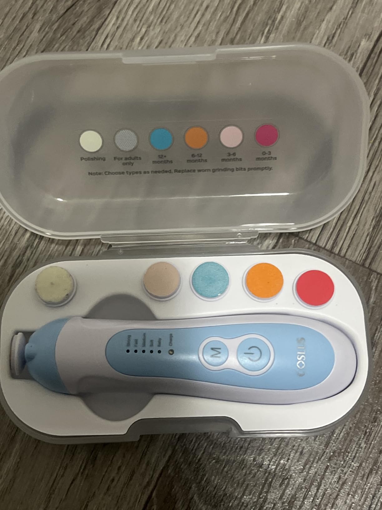 COSLUS C52 Rechargeable Baby Nail File: Cordless Baby Nail Trimmer Electric, Baby Nail Clipper with 5 Speeds & 6 Grinding Heads for Baby Kid, CPC Certified & Quiet Design - Safe for Sleep Trim, Blue customer photo 2