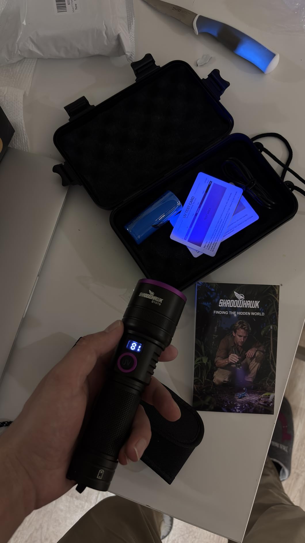 365nm UV Flashlight with Filter Lens - 30w Powerful Black Light Flashlight Rechargeable Ultraviolet Blacklight for Pet Urine Detection/Resin Curing/Rocks/Scorpion/Blood Tracking etc., with LCD Display customer photo 1