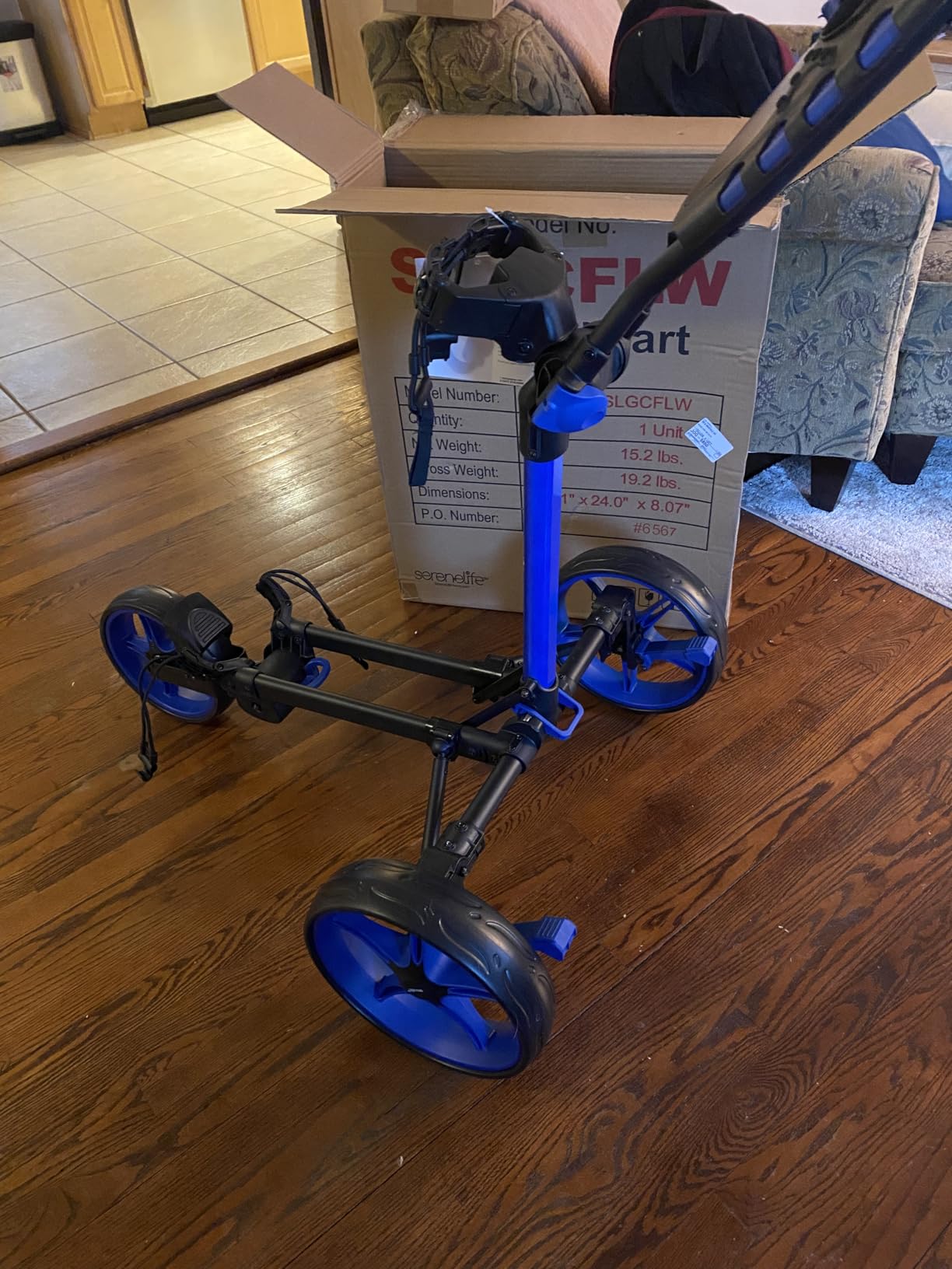 SereneLife Golf Cart Lightweight Foldable Golf Push Cart - Aluminum Folding Trolley with Adjustable Handle, Elastic Bag Straps, Dual Brakes, Scorecard & Cup Holders for Easy Maneuverability customer photo 1