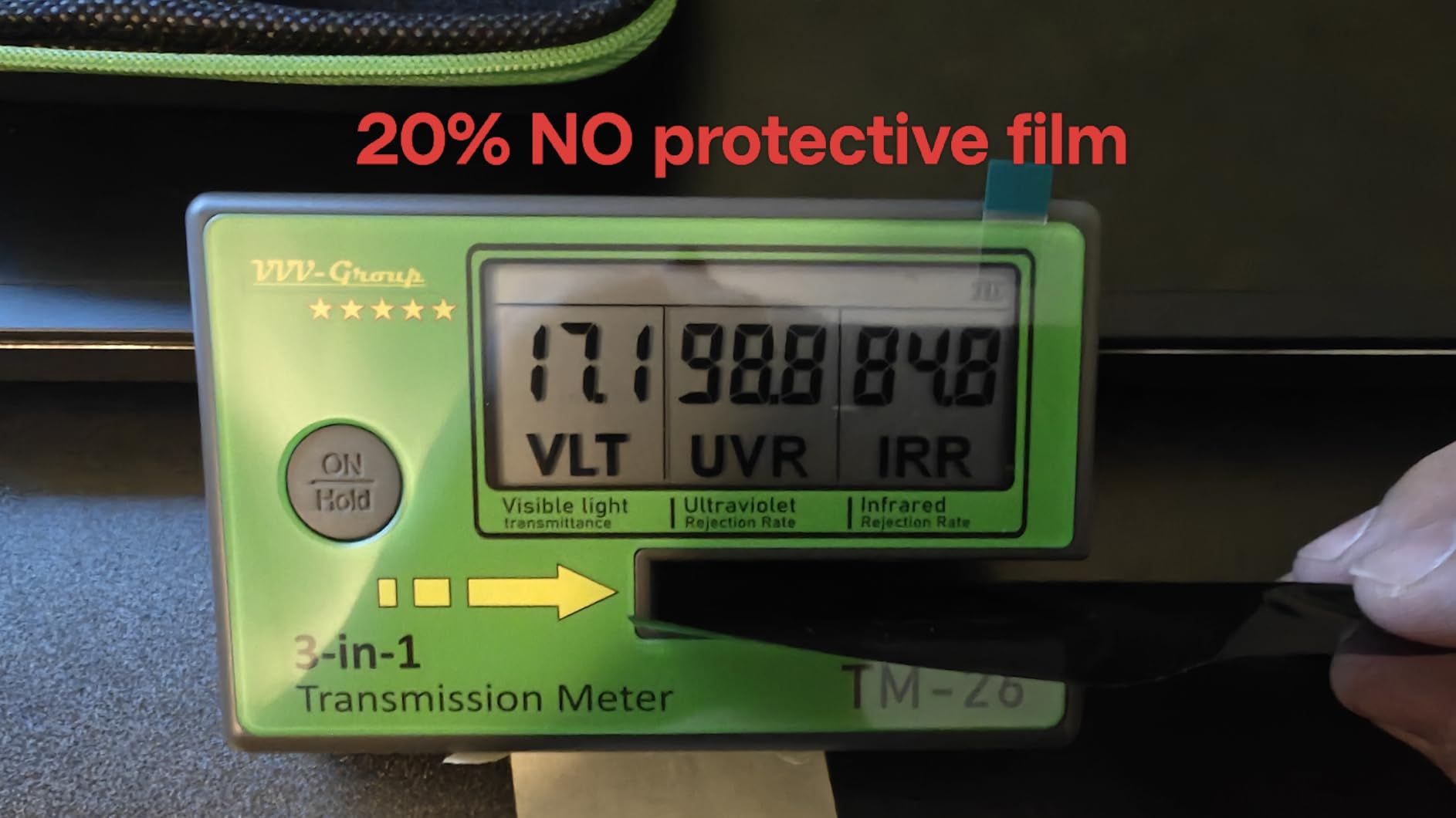 Digital Window Tint Meter TM-26 - Automotive VLT Tester with UVR & IRR Measurement, 8mm Slot Light Transmittance Meter for Car Side Windows and Solar Film Inspection customer photo 1