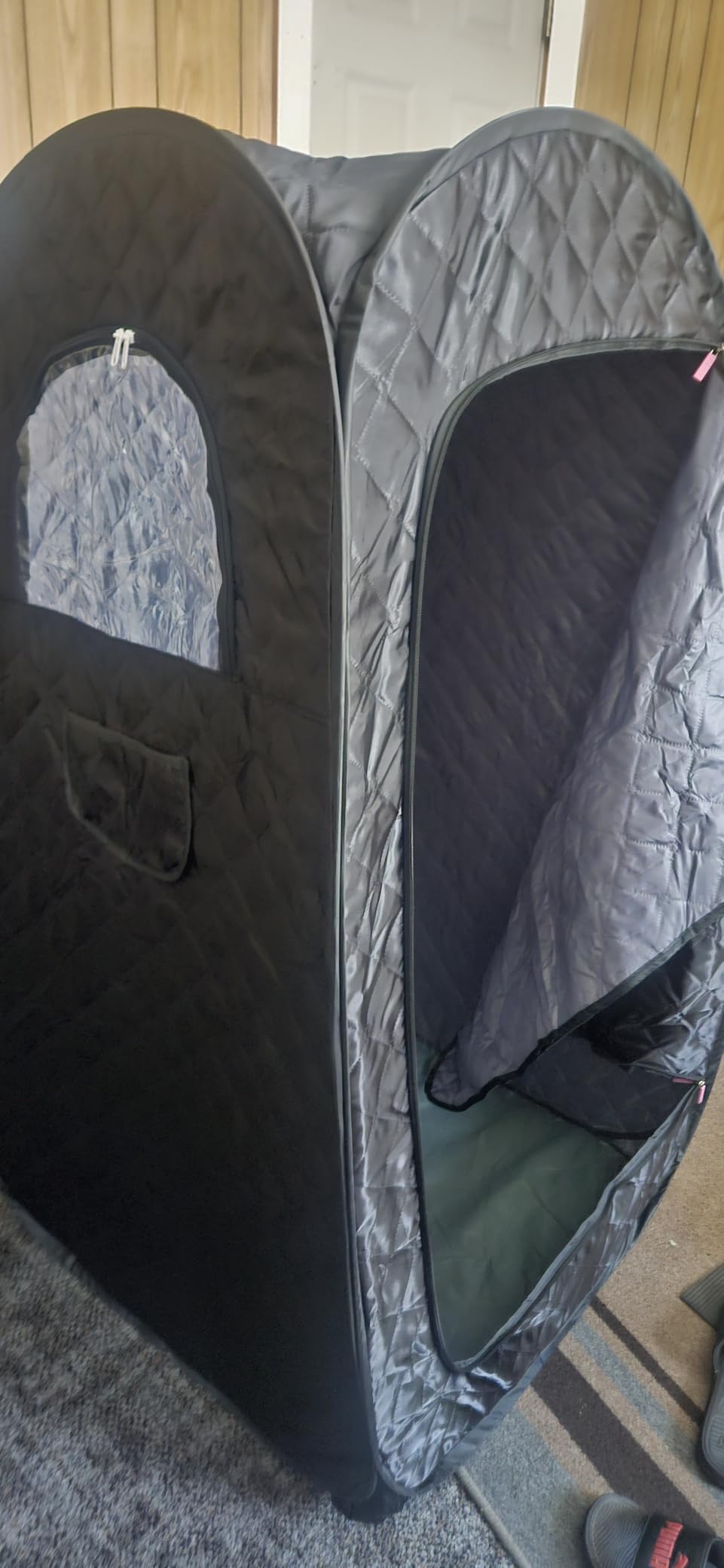 KASUE Portable Steam Sauna Tent for Home, Infrared Sauna with 3L Steamer, 9 Temp Levels & 99 Min Timer, 5-Layer Waterproof Insulated, Folding Chair Included, Indoor Spa (Light Black) customer photo 2