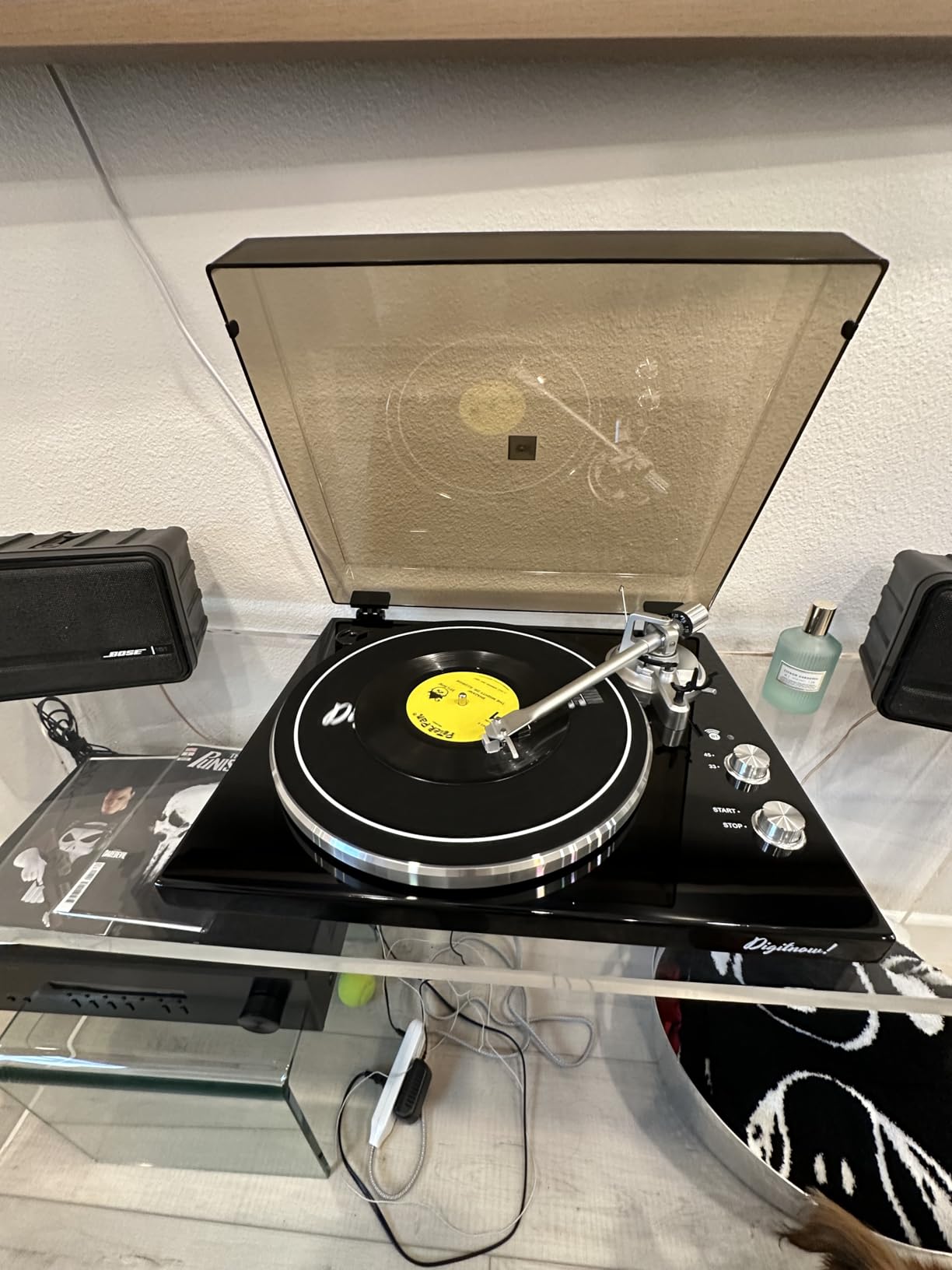 Belt Drive Turntable for Vinyl Record Player,Work with Bluetooth Speakers or Active Speaker,Built-in Phono Pre-amp,USB Digital Output,Magnetic Cartridge, 33/45 RPM,High-Gloss Wood Design customer photo 1