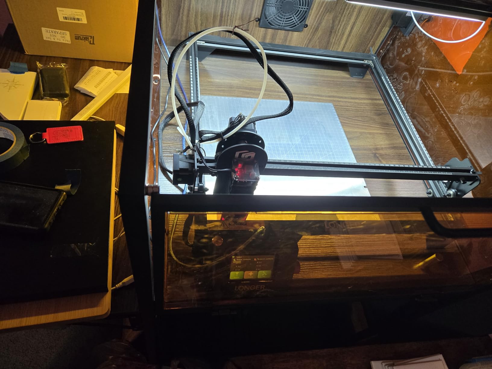 Laser Engraver Enclosure Cabinet with Exhaust, Laser Engraving Table with Ventilation Fan, Heavy Duty Laser Cutter Protective Cover Tent with Eye Protection, Insulates against Noise Fumes Odors customer photo 1