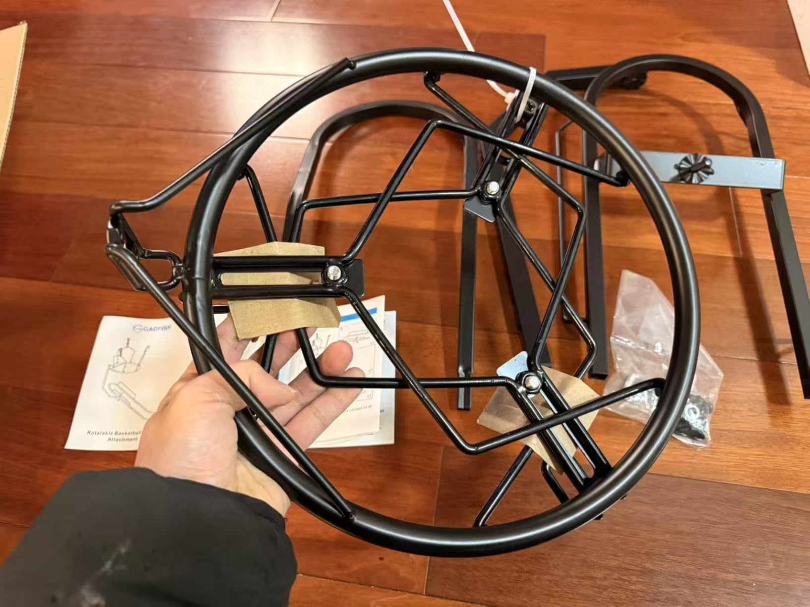 GADFISH Basketball Rebounder, 180° Rotatable Basketball Return Attachment with 3 Stable Large Hooks, Heavy Duty Basket Ball Accessories Ball Return Training Aid for 18