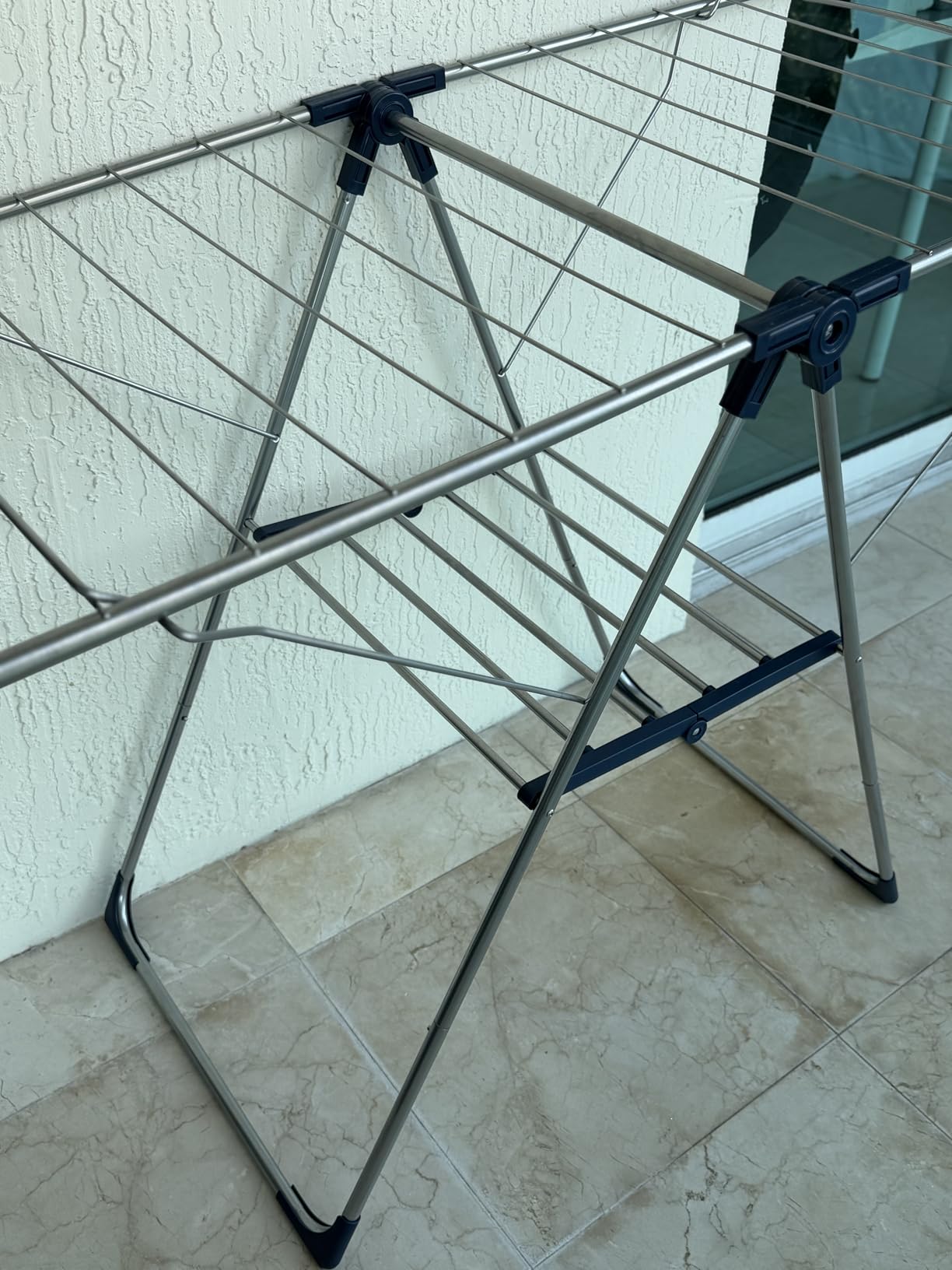 Clothes Drying Rack with Height-Adjustable Wings, Metal Foldable Laundry Dryer Stand for Clothing & Bedding, Free-Standing Collapsible for Indoor & Outdoor Use, 55.5