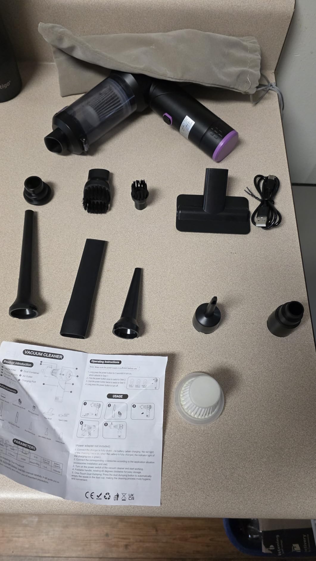 Wansimoo Handheld Car Vacuum Cleaner, 25000PA Strong Cyclonic Suction Foldable Mini Vacuum Portable Cordless with Digital Display and One Touch Dust Removal for Car, Home, Office, Kitchen (Purple) customer photo 1