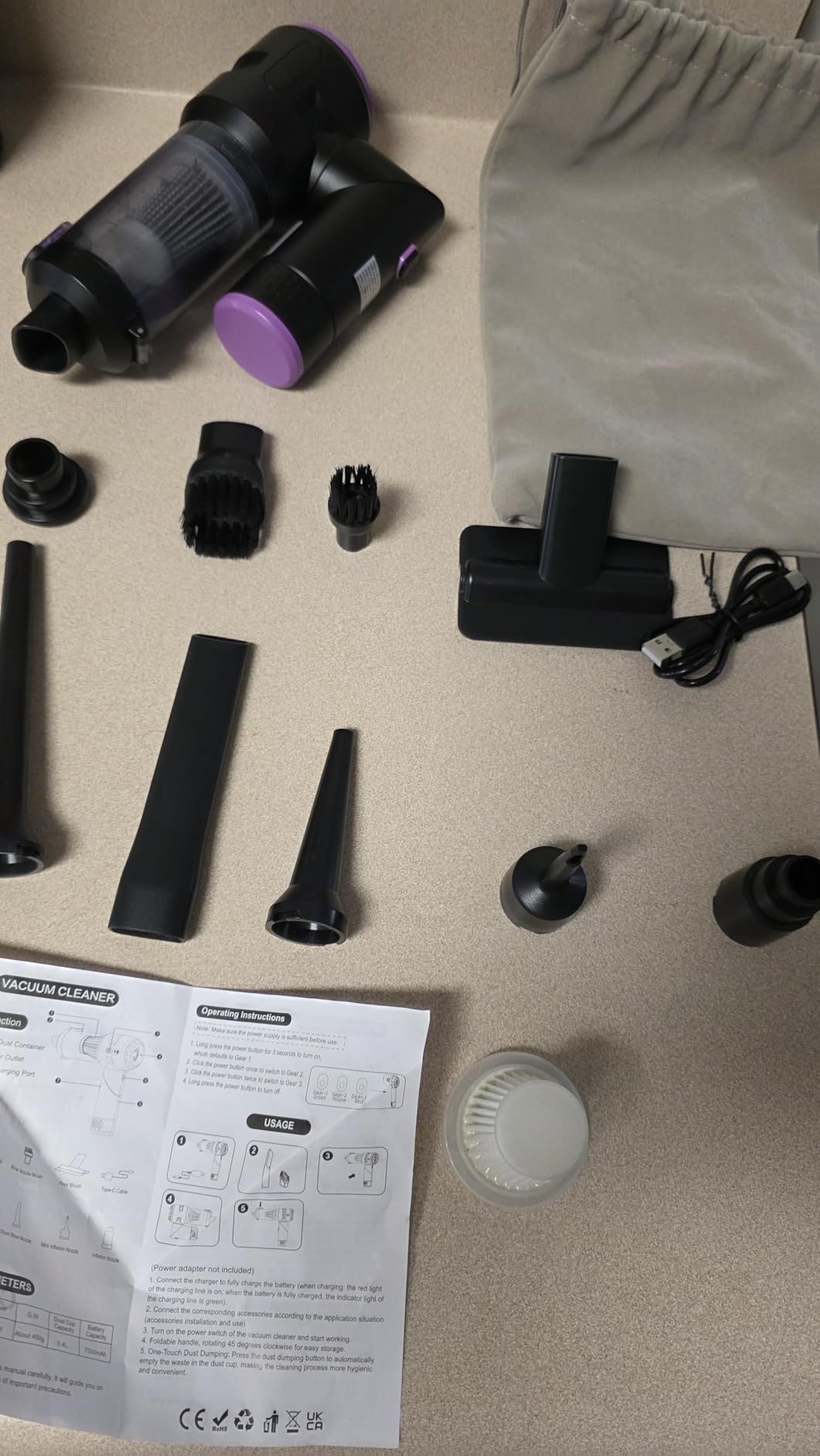 Wansimoo Handheld Car Vacuum Cleaner, 25000PA Strong Cyclonic Suction Foldable Mini Vacuum Portable Cordless with Digital Display and One Touch Dust Removal for Car, Home, Office, Kitchen (Purple) customer photo 2