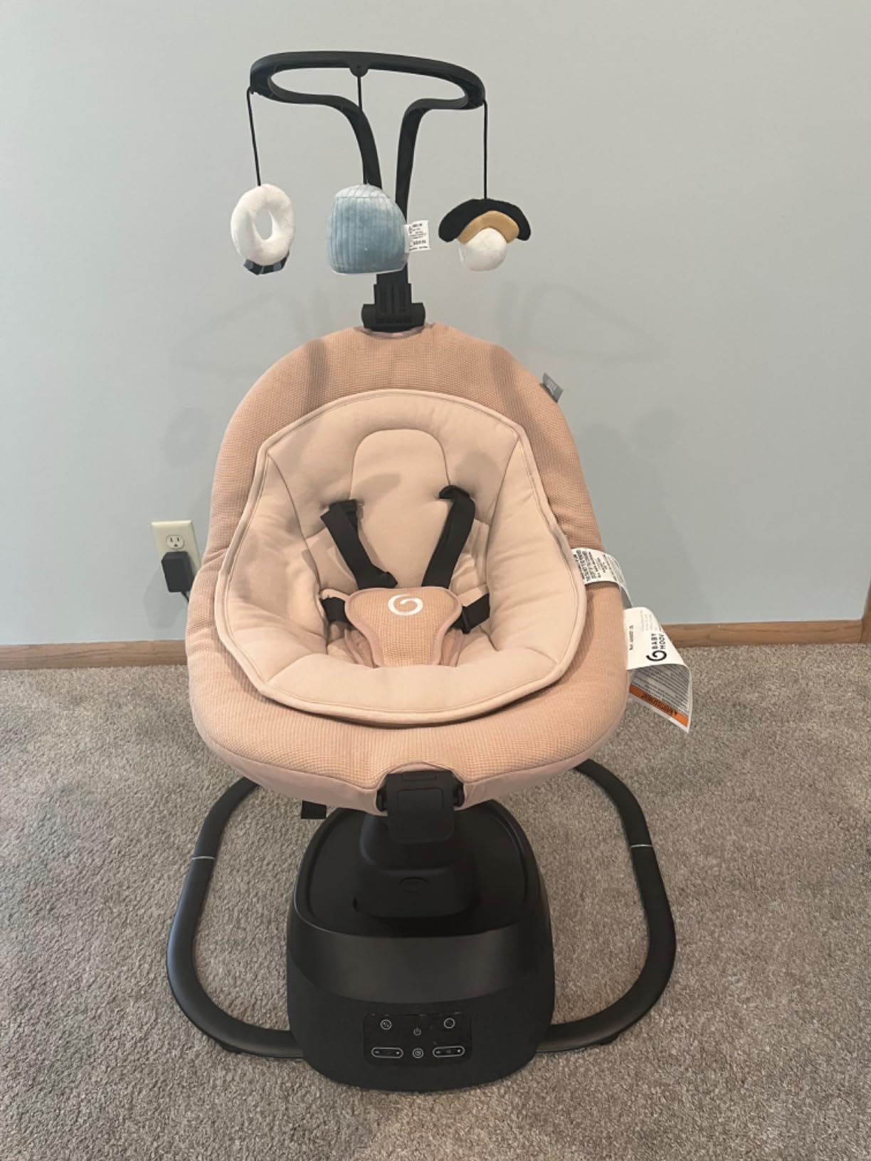 Babymoov Swoon Evolution Smart Baby Swing, Bluetooth-Connected, 8 Motions, 360° Reclining Seat, Music Streaming, Voice Recording, Mobile App Control, Infant Insert Included, Curly White customer photo 1