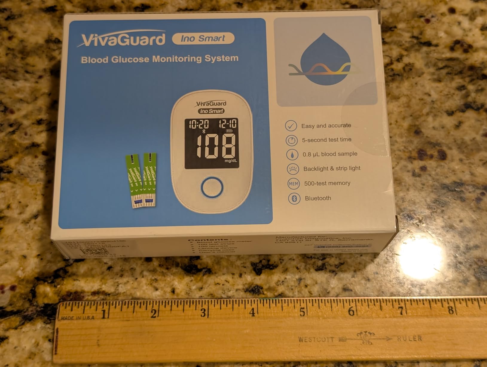VivaGuard Ino Smart Blood Glucose Monitor Kit with Free App, Bluetooth and Rechargeable Blood Glucose Meter with 100 Strips & 100 Lancets, Travel Portable Blood Sugar Diabetes Testing Kit, No Coding customer photo 2