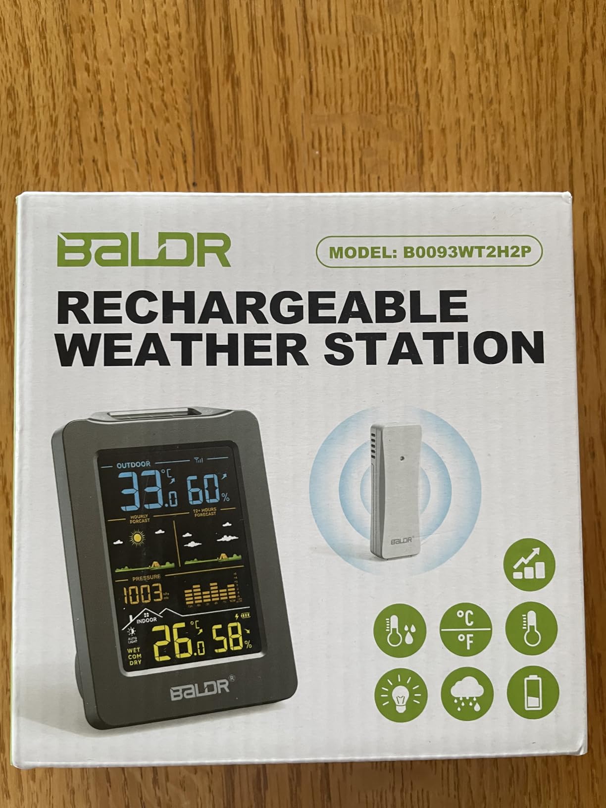 BALDR Weather Station with 1H & 12H Dual Forecast, Rechargeable USB Powered Indoor Outdoor Thermometer Wireless, Portable Outside Temperature Monitor for Home Patio (Black) customer photo 1
