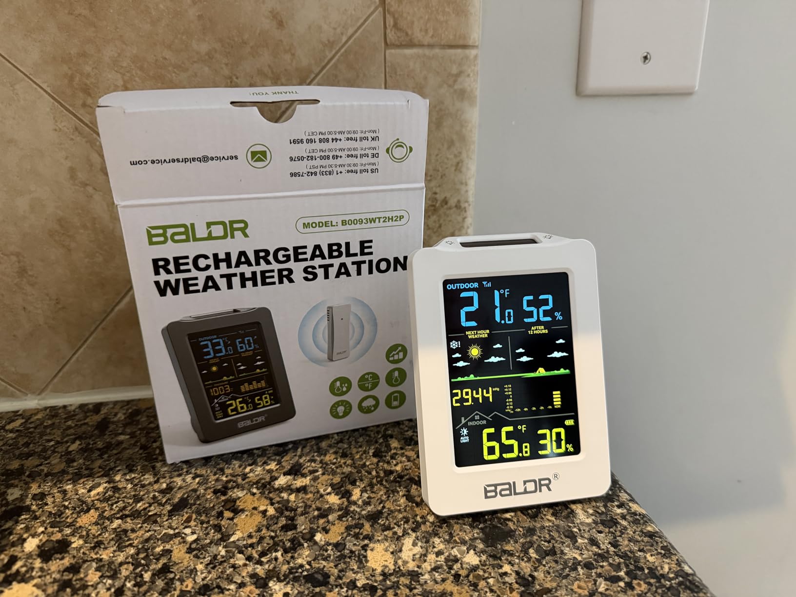 BALDR Weather Station with 1H & 12H Dual Forecast, Rechargeable USB Powered Indoor Outdoor Thermometer Wireless, Portable Outside Temperature Monitor for Home Patio (Black) customer photo 2