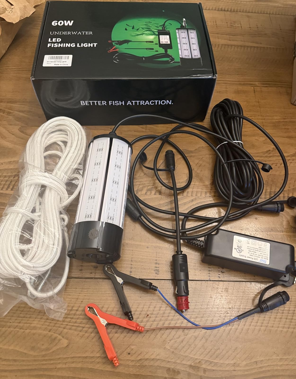 NS 60W 7500LM Green Underwater Fishing Light, 110V AC & 12V DC Dual Power, LED Submersible Night Dock & Boat Light, Waterproof Saltwater Fish Attractor Kit for Crappie, Pond & Kayak customer photo 1