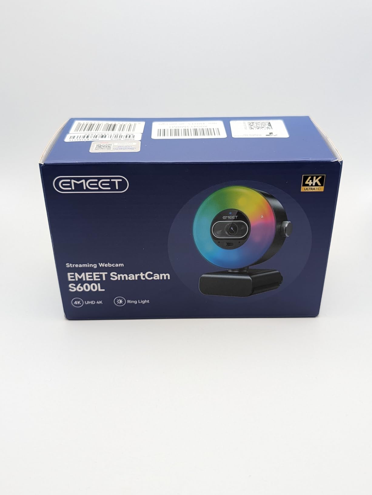 EMEET S600L 4K Webcam for Streaming with Ring Light, 4 Lighting Modes, Rainbow Effect, 1/2