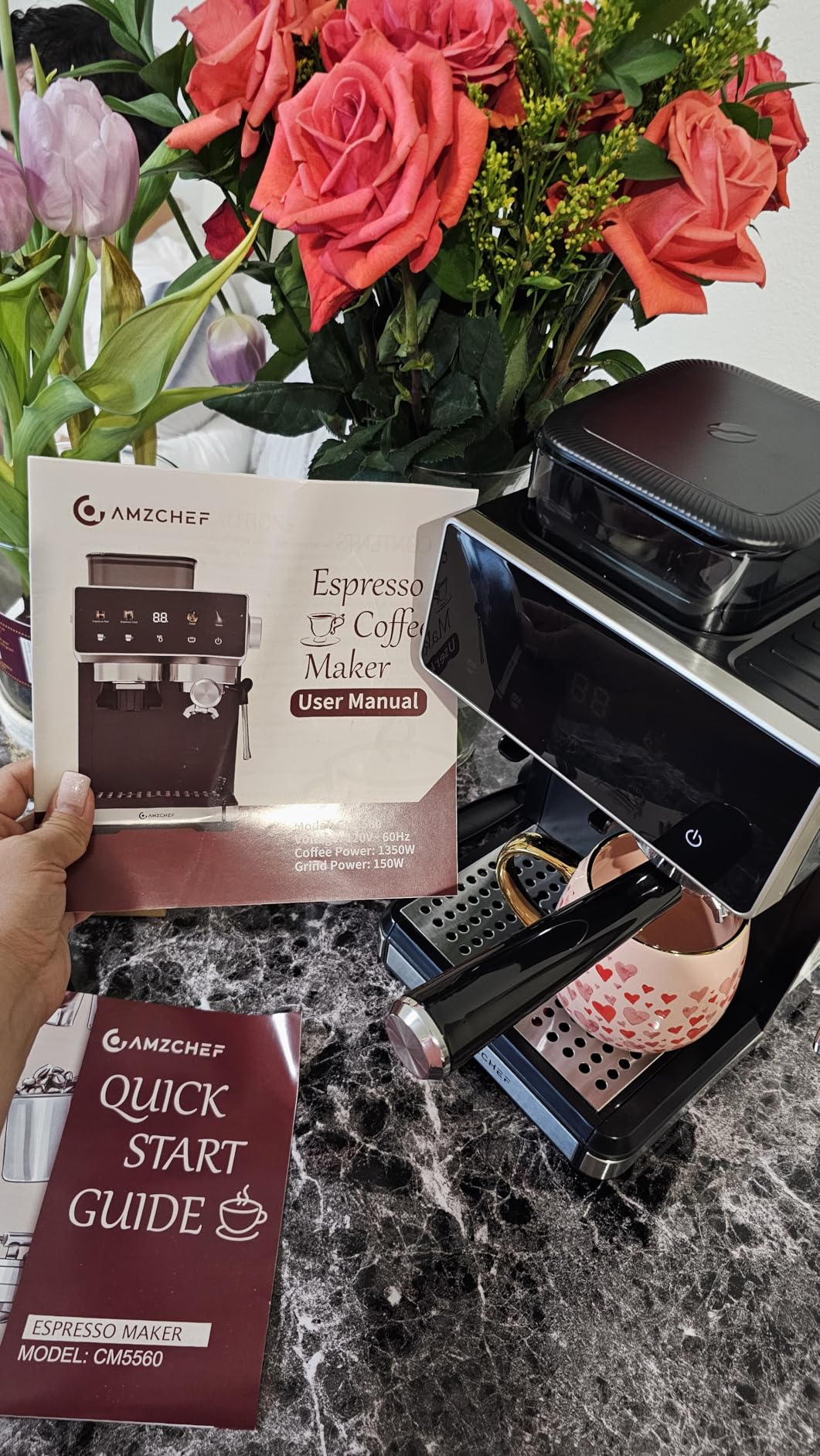 AMZCHEF Espresso Machine with Grinder, 3 Temp 197-205F Professional Espresso Machine, 3-10s Pre-Infusion, 20 Grind Settings, Latte Cappuccino Maker Home Barista, Black customer photo 1