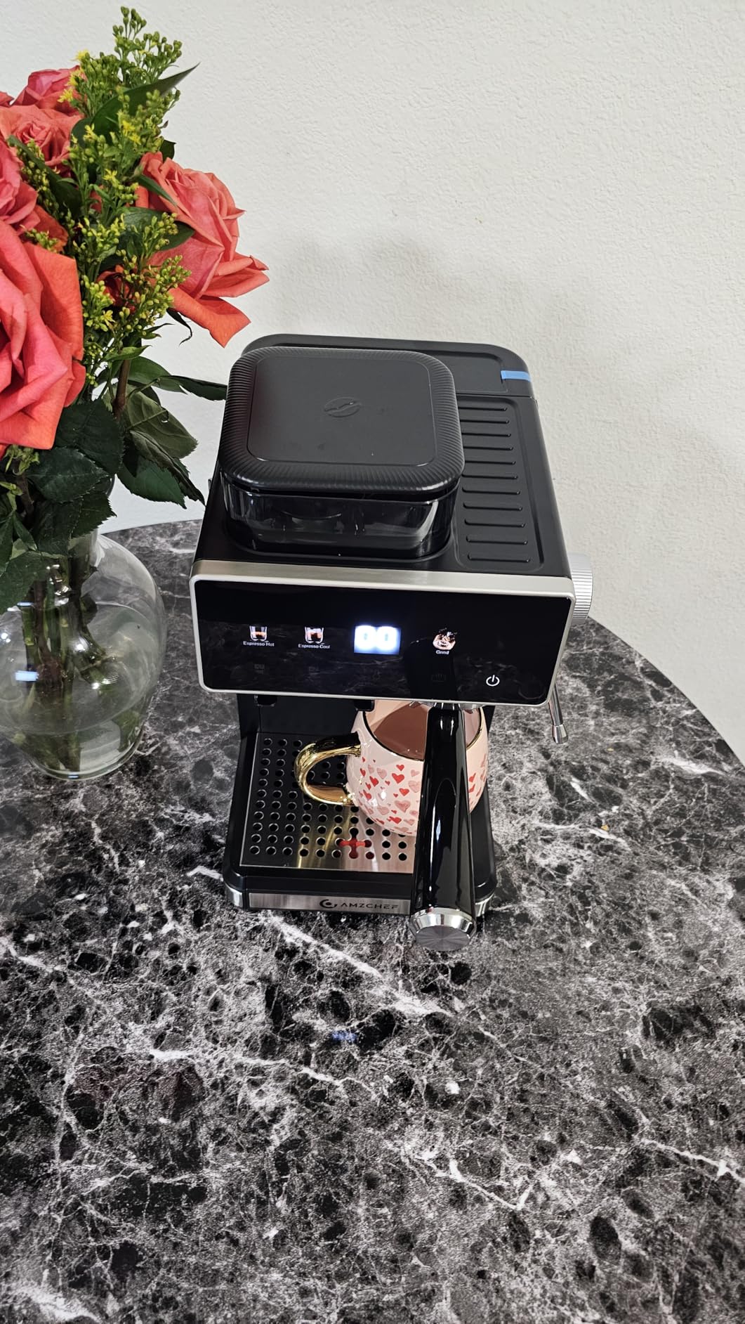 AMZCHEF Espresso Machine with Grinder, 3 Temp 197-205F Professional Espresso Machine, 3-10s Pre-Infusion, 20 Grind Settings, Latte Cappuccino Maker Home Barista, Black customer photo 2