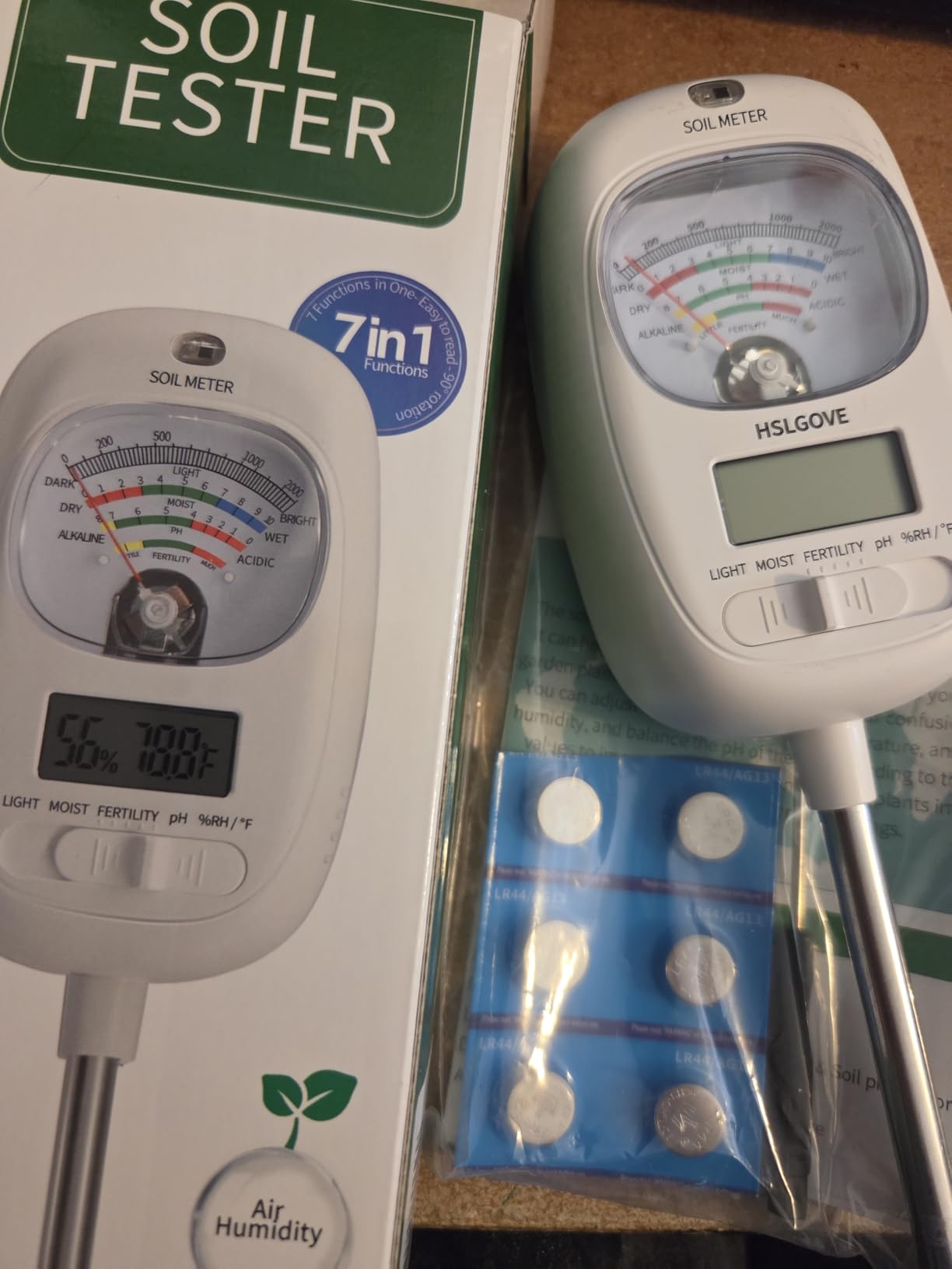 HSLGOVE Soil Test Kit, 7-in-One Soil Moisture Meter/Soil PH Meter/Fertility, Dual Screen Soil Tester w/Digital Soil Temp/Air Temp&Humidity for Plants Gardening,Lawn,Farm Indoor&Outdoor-Lvory White customer photo 2