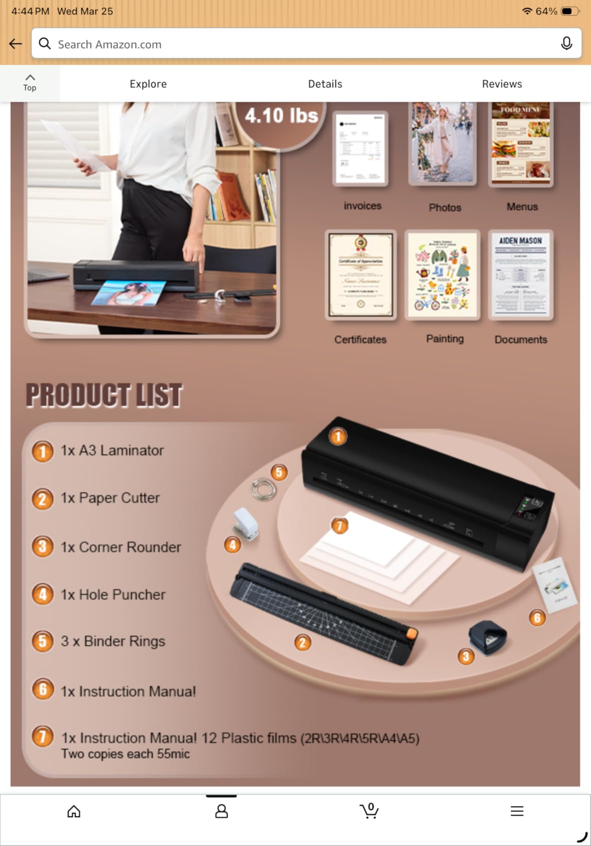 13 Inch Laminator Machine, A-3 9-in-1 Thermal Laminator with Sheets for Hot & Cold Laminating Machine, Features Fast 60-Sec Warm Technology and Never-Jam Design for Home,Office,or School Use (Black) customer photo 1