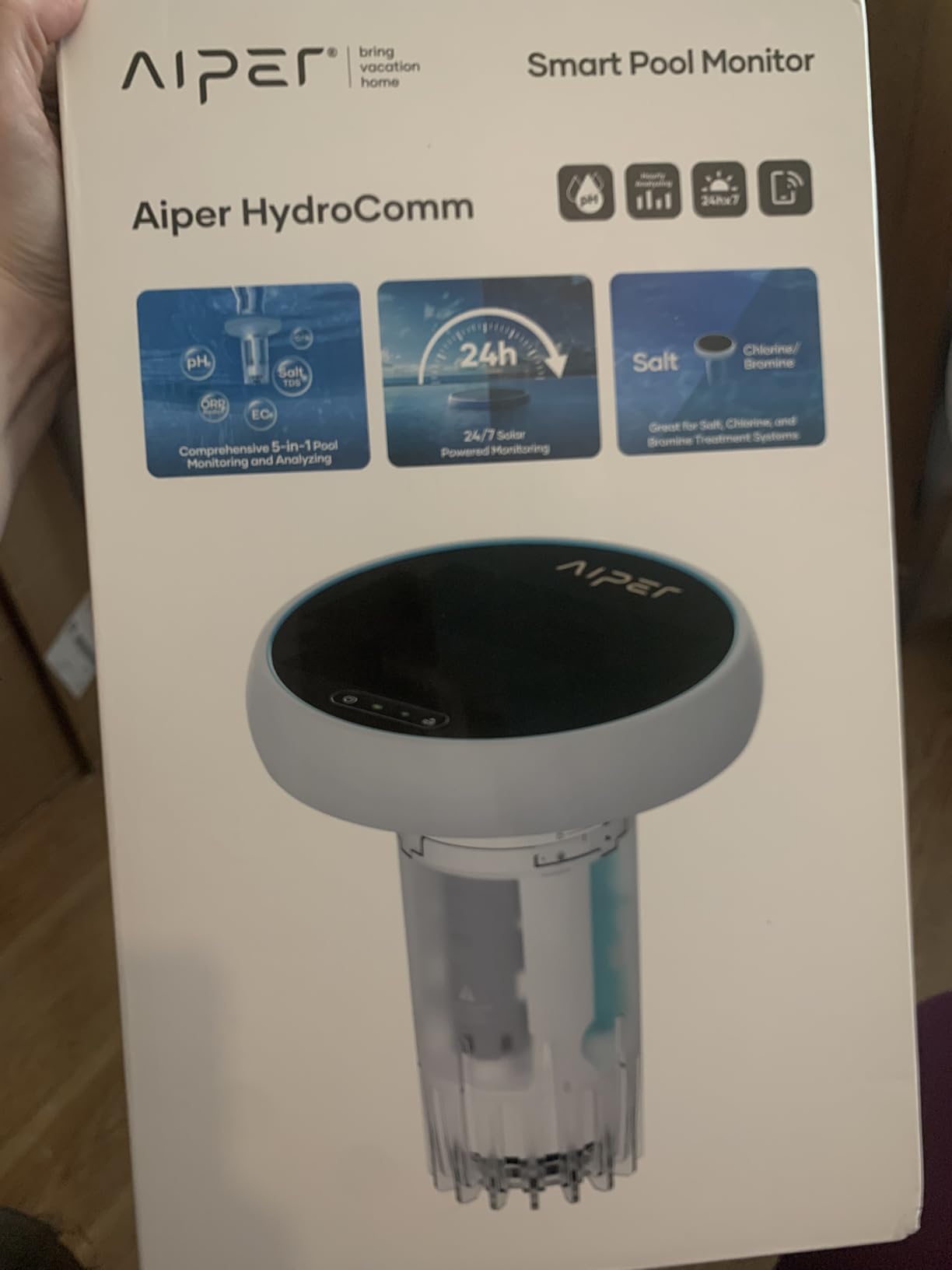 AIPER HydroComm Pro Smart Pool Monitor, 5-in-1 Water Testing for Pools, Hot Tubs, and Spas, Features App Control and Real-Time Underwater Connectivity, Blue customer photo 1