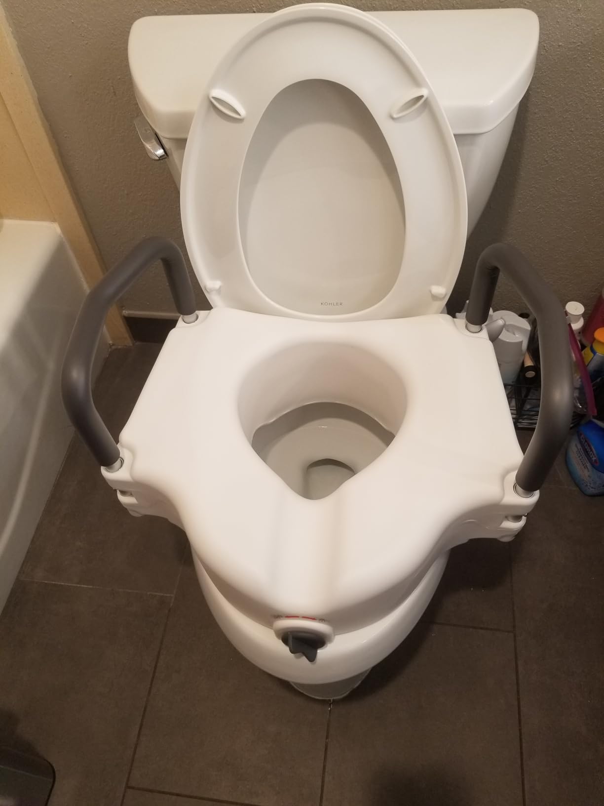Drive Medical 2-in-1 Raised Toilet Seat with Removable Padded Arms - Elevated Bathroom Safety Support - Secure Locking Attachment - Easy Height Assistance - Durable Construction, Standard Toilets customer photo 1