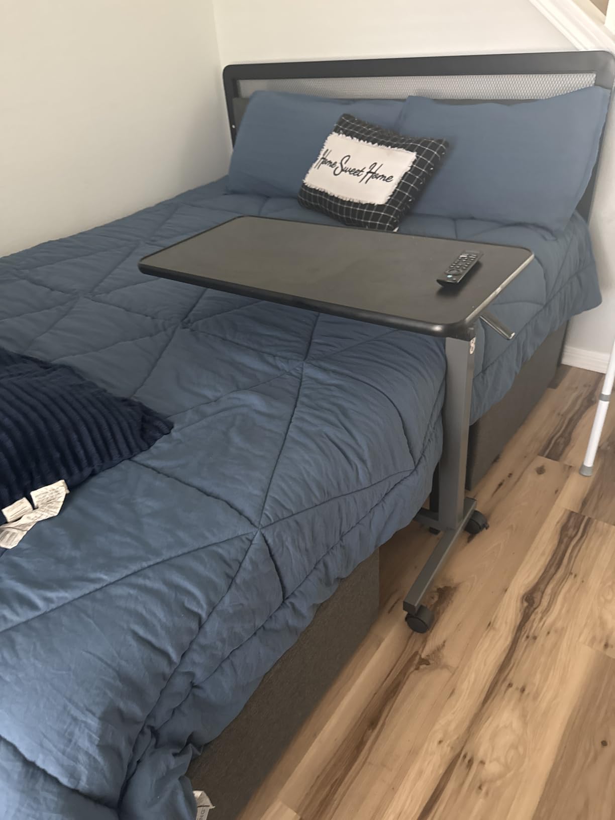 Vaunn Medical Adjustable Overbed Bedside Table with Wheels, 31W x 16 inch customer photo 1