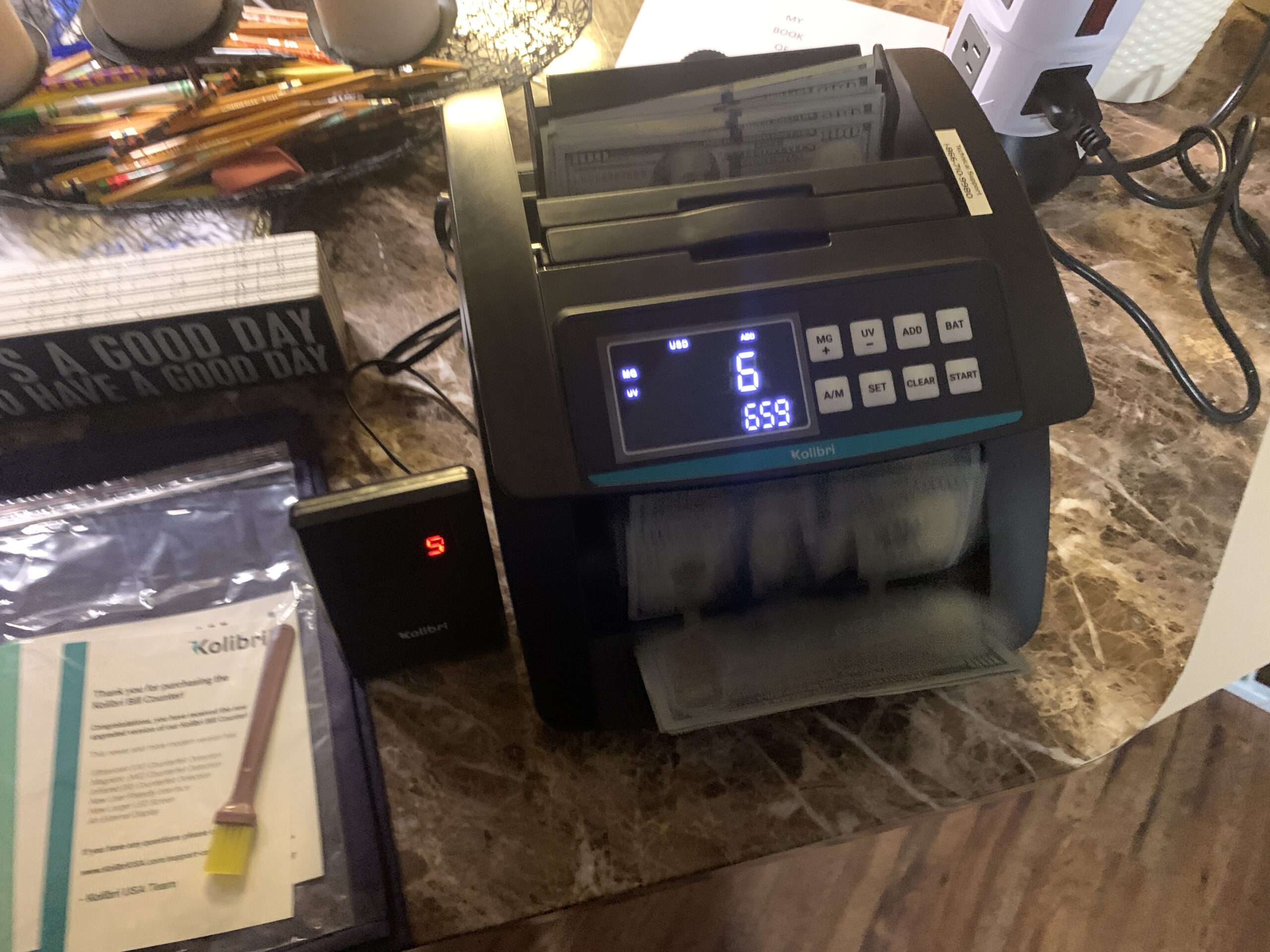 KOLIBRI Money Counter Machine I LCD Display I Business Grade I Advanced UV/MG/IR/DD/HLF Detection I Single Denomination Value Count I Multi-Currency I 1,500 Notes/Min I 1-Year Warranty I KOLIBRI UV/MG customer photo 1