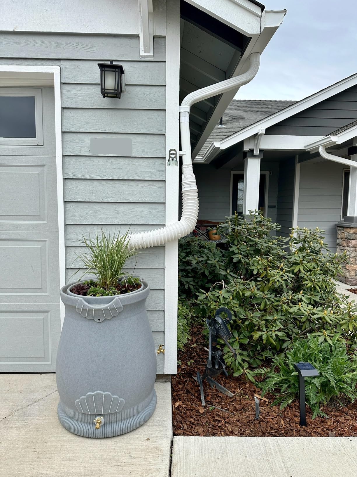 Good Ideas Rain Saver 50 Gallon Urn Shaped Water Storage Barrel with Planter and 2 Metal Spigots, Light Granite customer photo 2