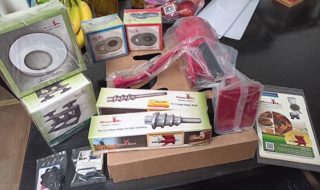 WONDERMILL Junior Deluxe Grain Mill for Flour, Hand Crank Wheat Mill for Grains, Nuts, Seeds, Oily Foods & Spices, Grain Grinder with Stone and Stainless Steel Burrs (Red) customer photo 1