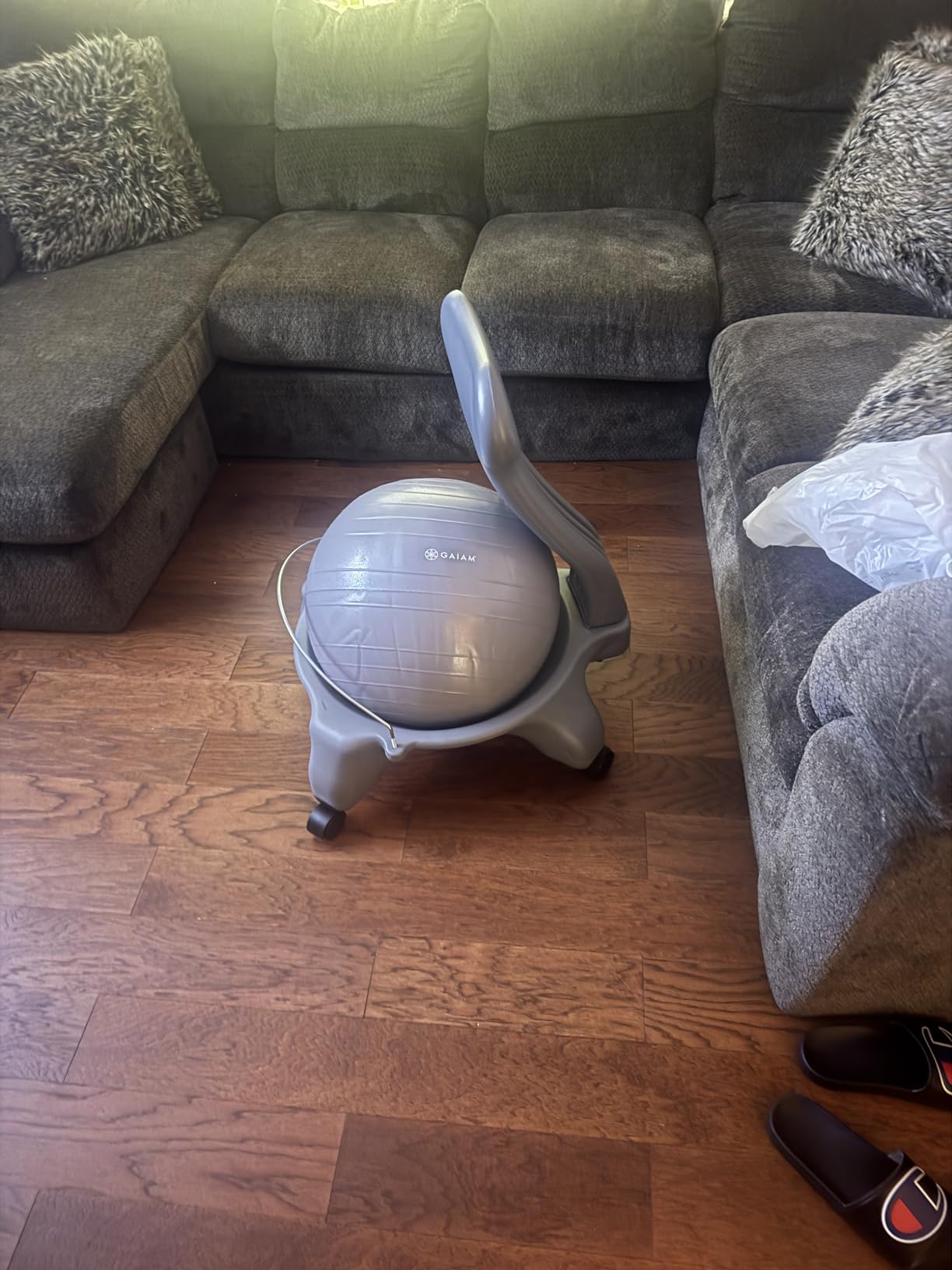 Gaiam Classic Balance Ball Chair - Ergonomic Stability Chair for Desk & Office | Yoga Ball Seat with Base, Air Pump, & Exercise Guide | Improves Posture & Core Strength (300 lb Capacity) customer photo 1