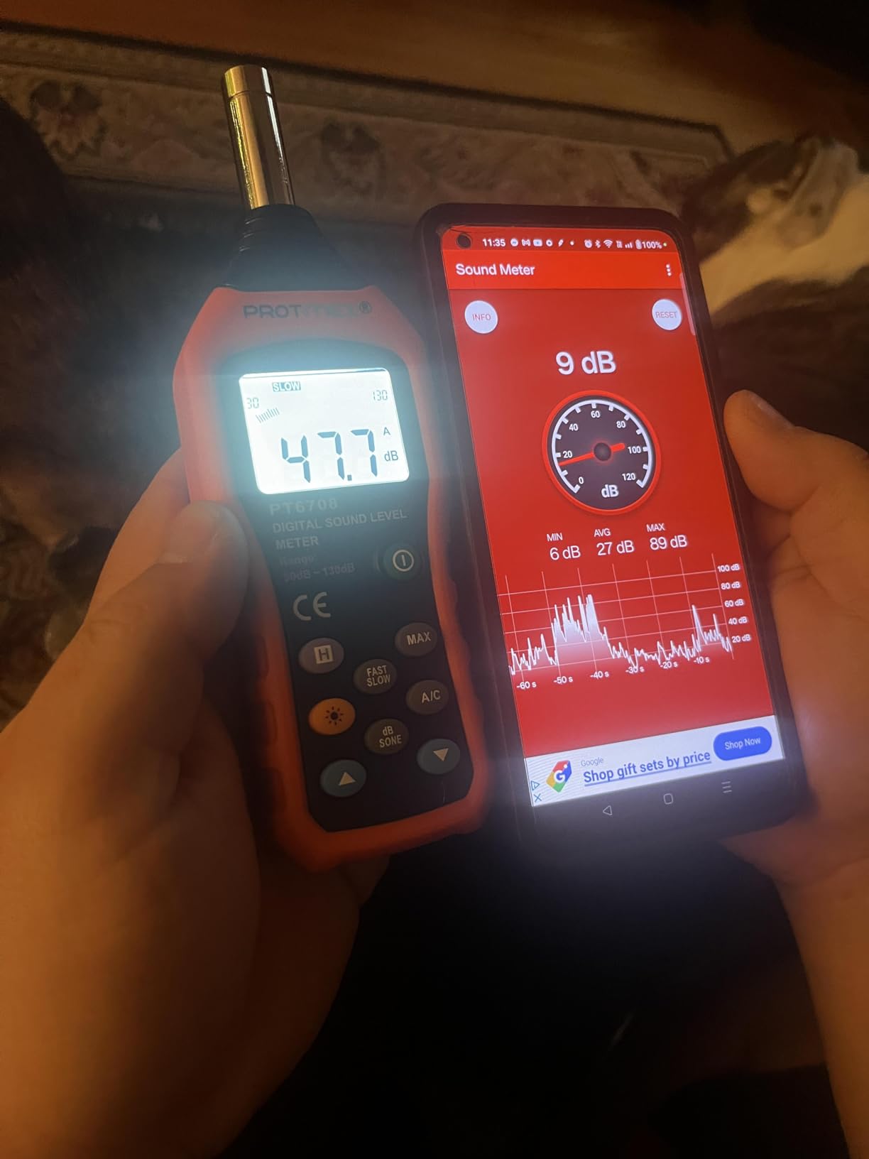 Protmex PT6708 Sound Level Meter, Digital Decibel Reader Measurement, Range 30-130 dB, Accuracy 1.5dB Noise Meter with Large LCD Screen Display, Fast and Slow Selection (Batteries Include) customer photo 1